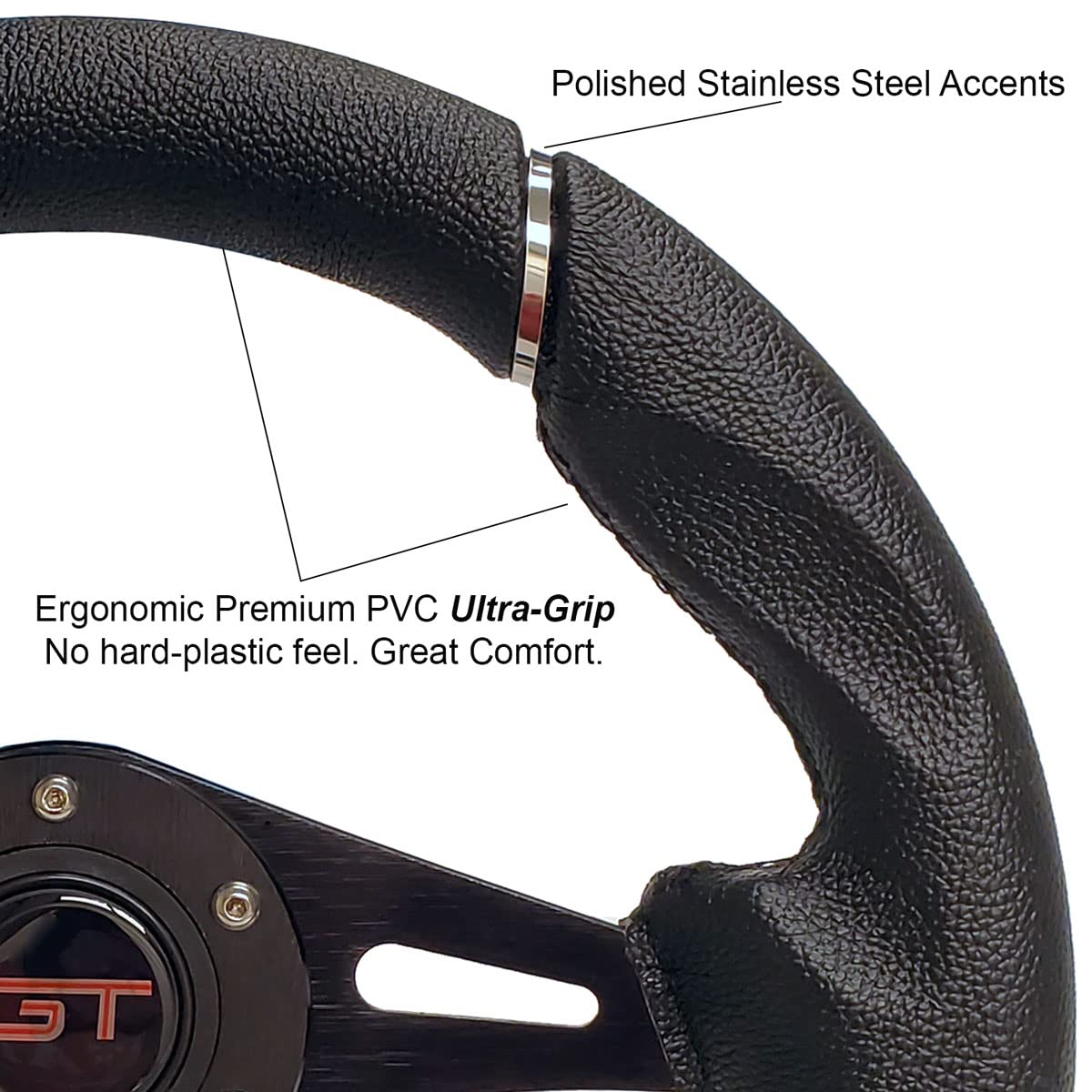 GT Black 12.5 Inch Golf Cart Steering Wheel with Horn Button For Golf Cart Club Car DS & Precedent, EZGO TXT RXV Yamaha, Racing Style