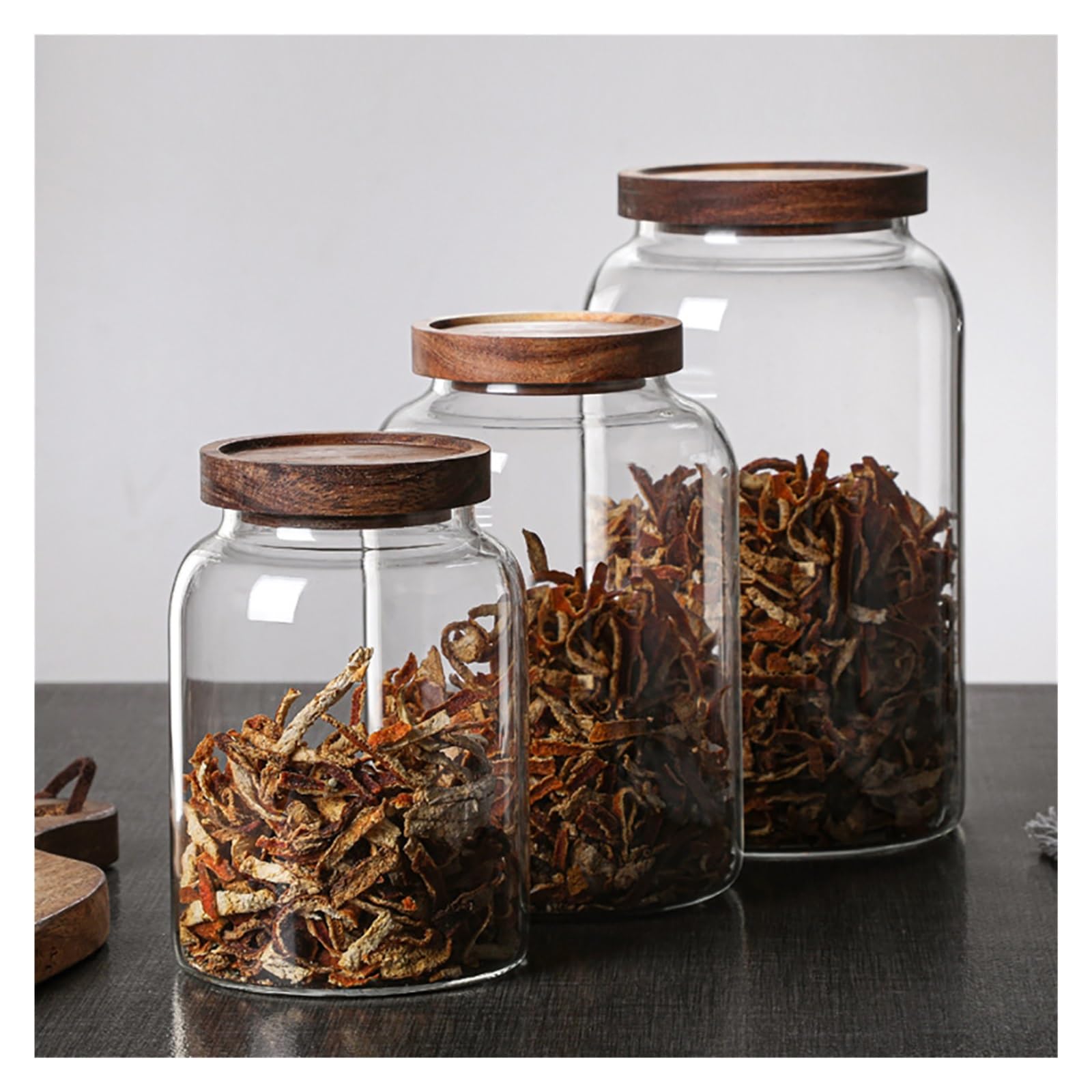 Versiegeltes Vorratsglas aus Glas, 1.2/2/2.8L, Holzdeckel | Borosilikatglas mit Deckel und Silikonring für Kaffeebohnen, Reis, Mehl, Zucker und Tierfutter(2.8L)