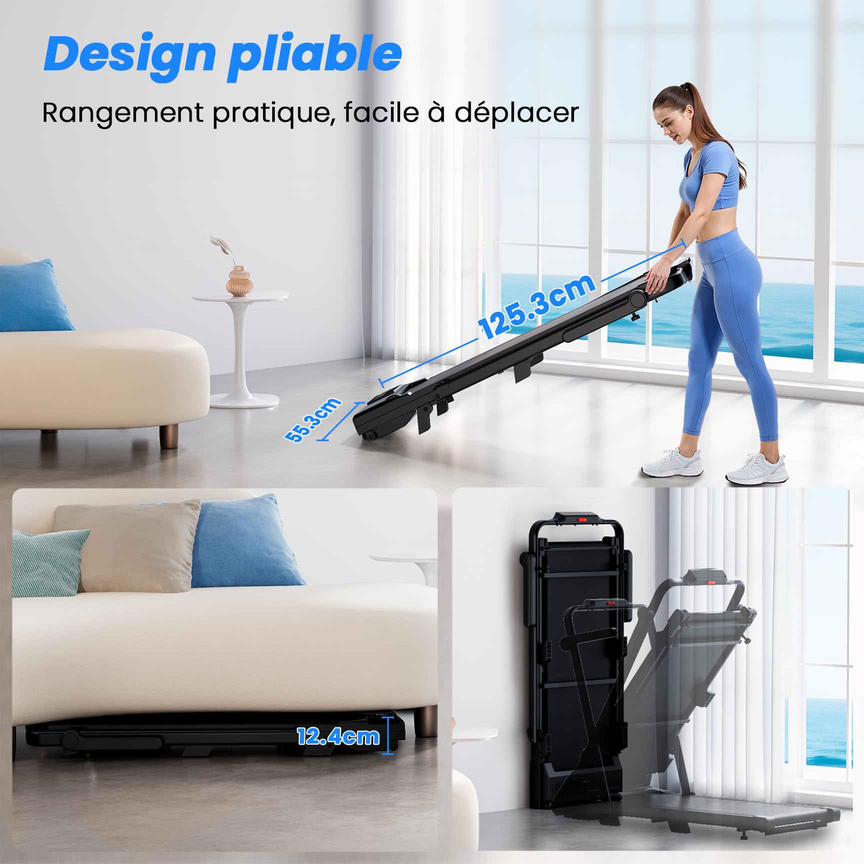 Superun Tapis de Course 3.0HP avec Inclinaison, APP et Télécommande, Capacité 136kg, 1-12km/h