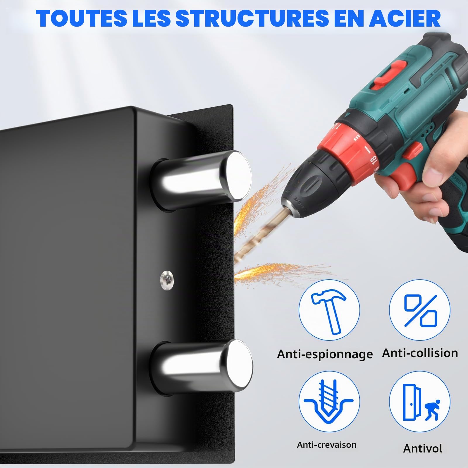SINZUX Coffre-fort mural, coffre-fort pour armoire pour bureau à domicile, coffre-fort électronique numérique avec système d'alarme intelligent, (23 x 17 x 17 cm) - 6,6 l, par coffre-fort avec clé