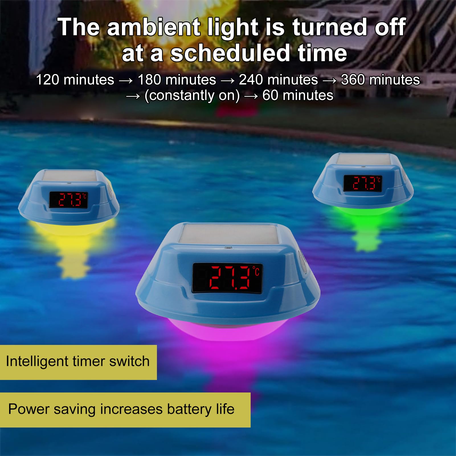 Walmeck Termometro Piscina Doppia Ricarica del Cavo Solare Display Display Blocco Bambino IP68 Waterproof [Swimming Pool Spa] (Cielo blu)