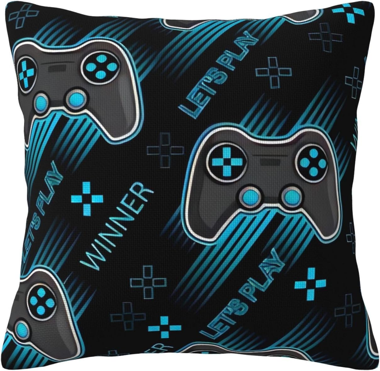 Game Controller Gaming Art with Joysticks Decorative Linen-Look Polyester Pillow Cover with Hidden Zipper 16"x16"