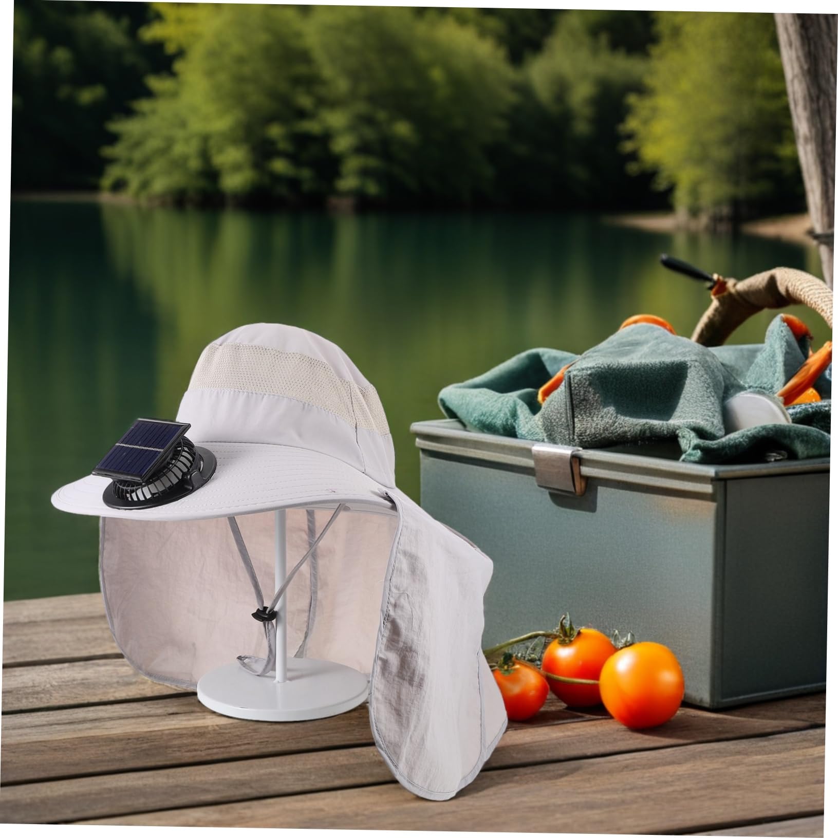 Cappello da Pesca a Tesa Larga con Ventola Solare, Estivo | Protezione UV con Copricollo Integrato, per Vacanze Estive, Giardinaggio e Hiking All'aperto