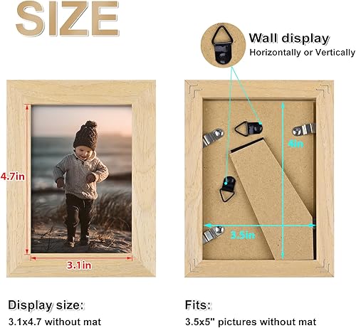 Vista 286 de KINLINK Marco de fotos A4 natural, de madera maciza con plexiglás acrílico para fotos A5 con paspartú o A4 sin paspartú, marco de fotos para mesa