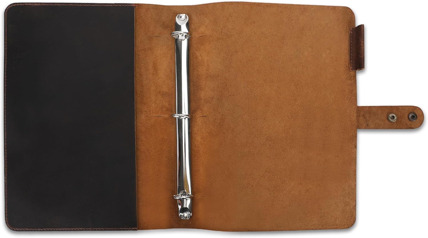 Premium Leather 3-Ring Binder Portfolio, 8.5x11 Inch Letter Size Organizer Folder, Refillable 3-Hole Paper BusinessBinder, Resume Folio for Men and Women (Brown)