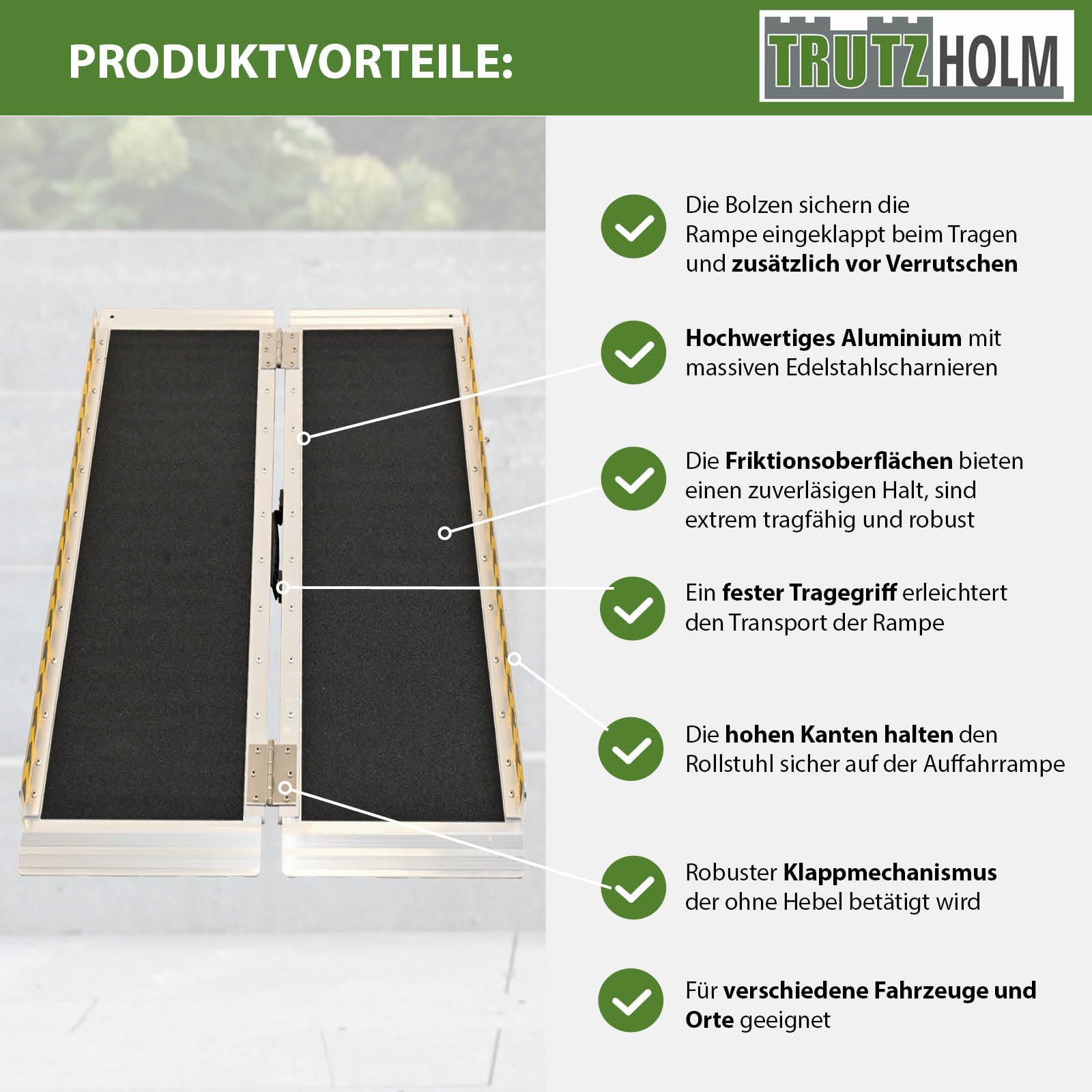 TRUTZHOLM Alu Rollstuhlrampe klappbar 91 cm Traglast 272 kg schwarz/grau Antirutsch beschichtet Auffahrrampe