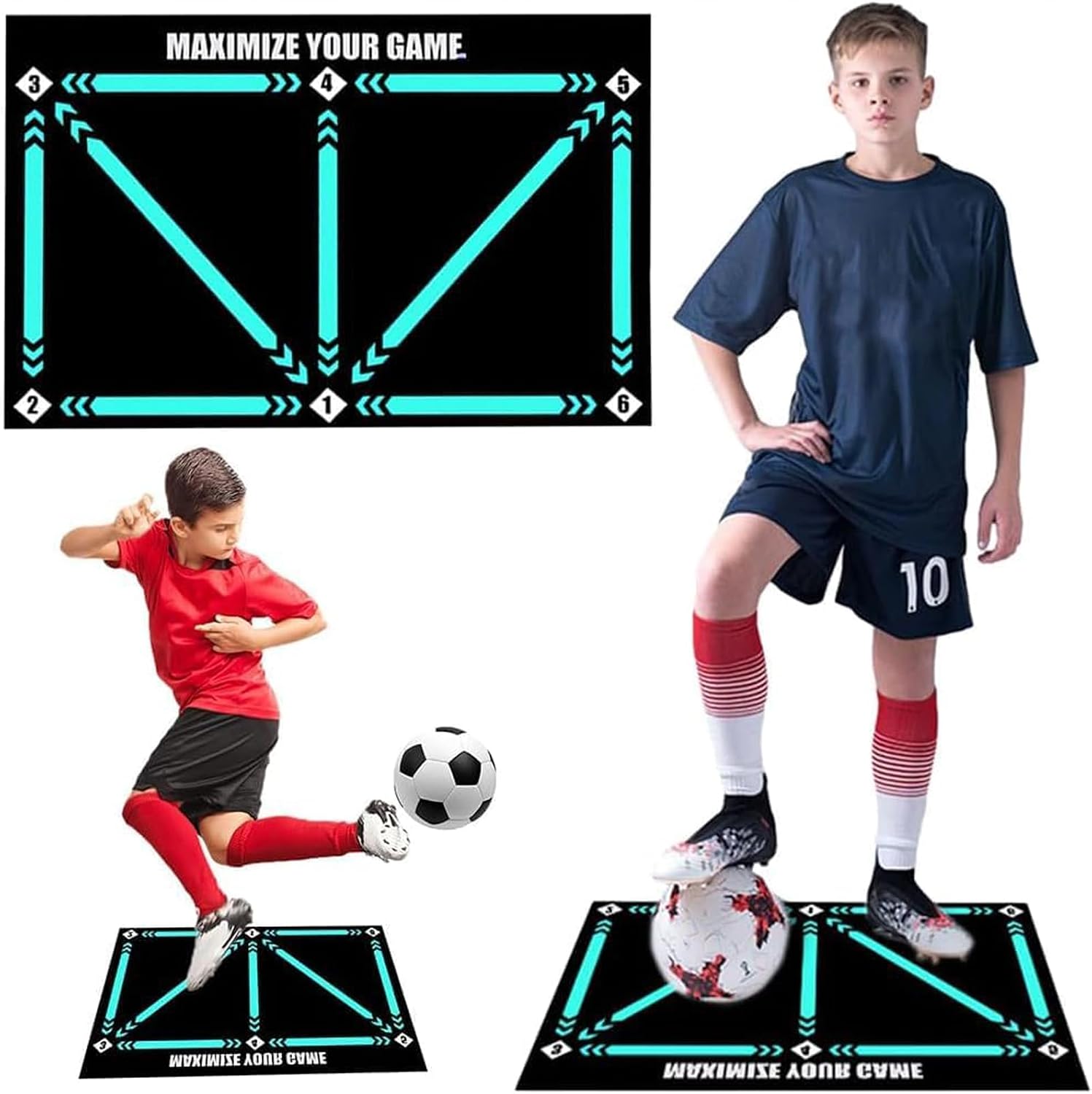 Football Footstep Training Mat on a dark green pitch-style background