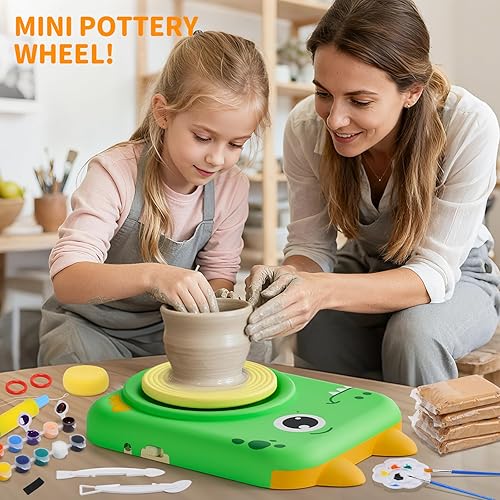 Miniatura 4 de Skirfy Rueda de cerámica para niños, artes y manualidades para niños de 8 a 12 años, kit completo de pintura de cerámica con 4 arcillas, suministros
