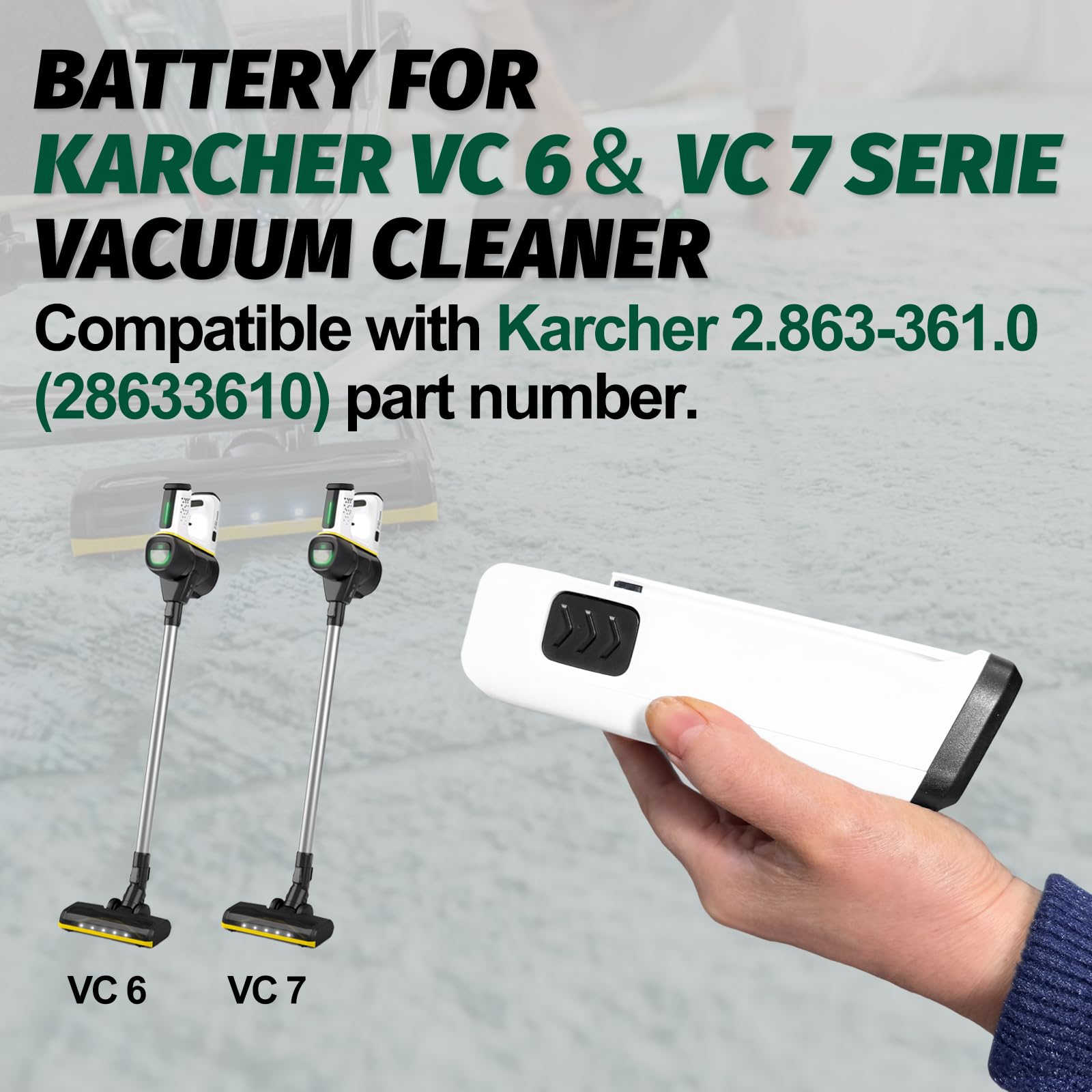 Batteria compatibile con Kärcher VC 6, VC 7 Cordless Aspirapolvere ourFamily, yourMax. Sostituisce il numero d'ordine Kärcher: 2.863-361.0/28633610