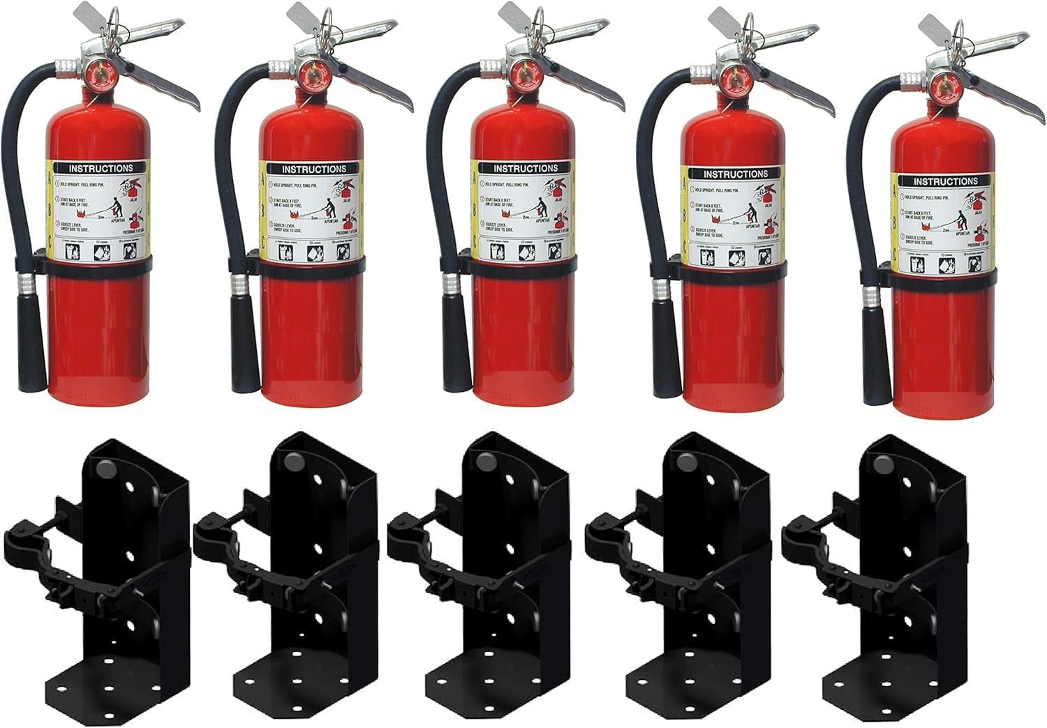 5lb ABC Dry Chemical Fire Extingusher WHeavy Duty Vehicle Bracket (5) each