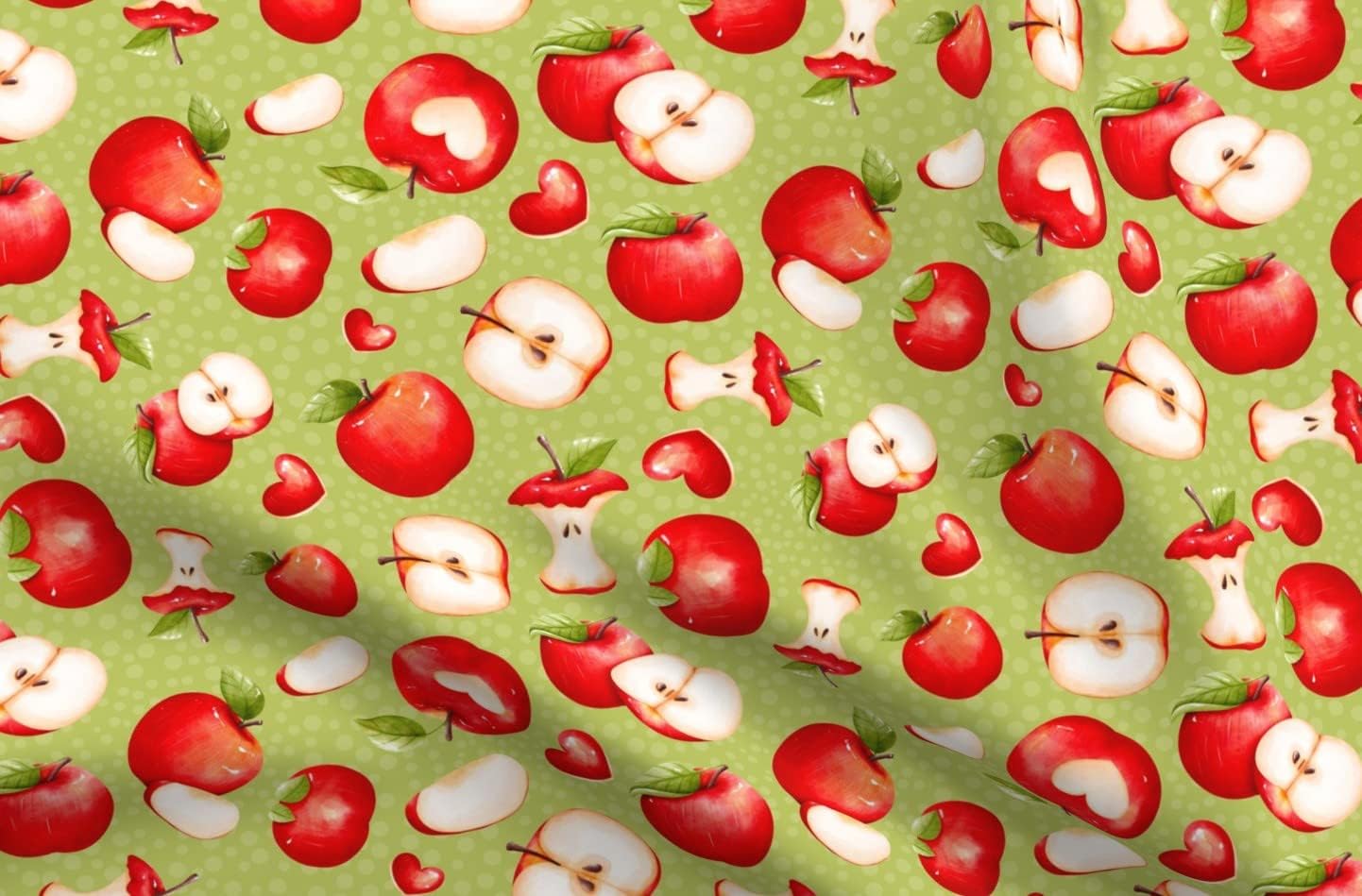 Spoonflower Fabric - Red Apples Green Farm Summer Fruit Teacher Kitchen Printed on Organic Cotton Sateen Fabric by The Yard - Sewing Quilting Apparel Home Decor