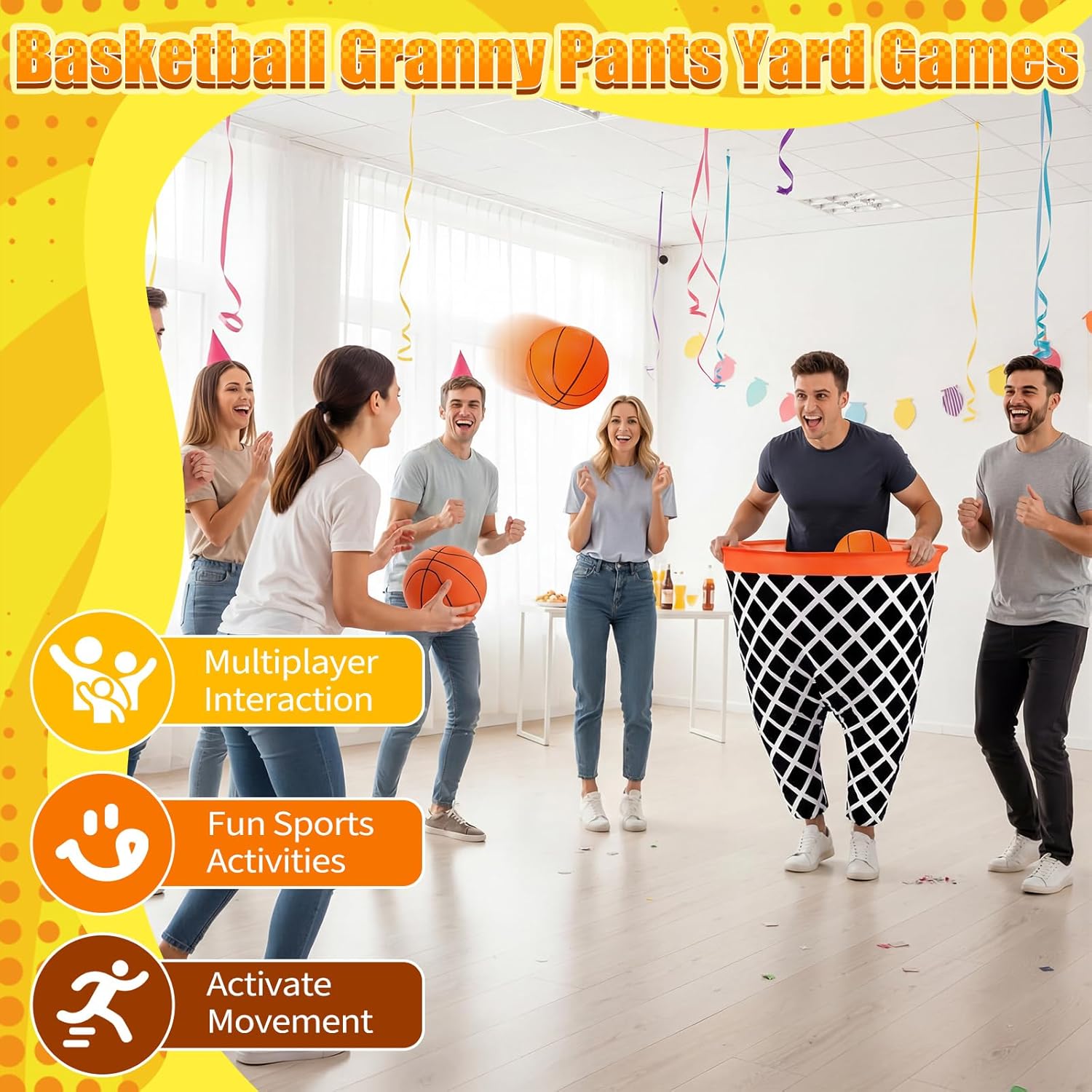 Leitee 11 Pcs Granny Pants Yard Game Games Set Oversized Pants with Bouncy Balls and Air Pump Outdoor Tossing for Basketball Party Supplies Sport Play Adults Fun Family Reunion Gatherings