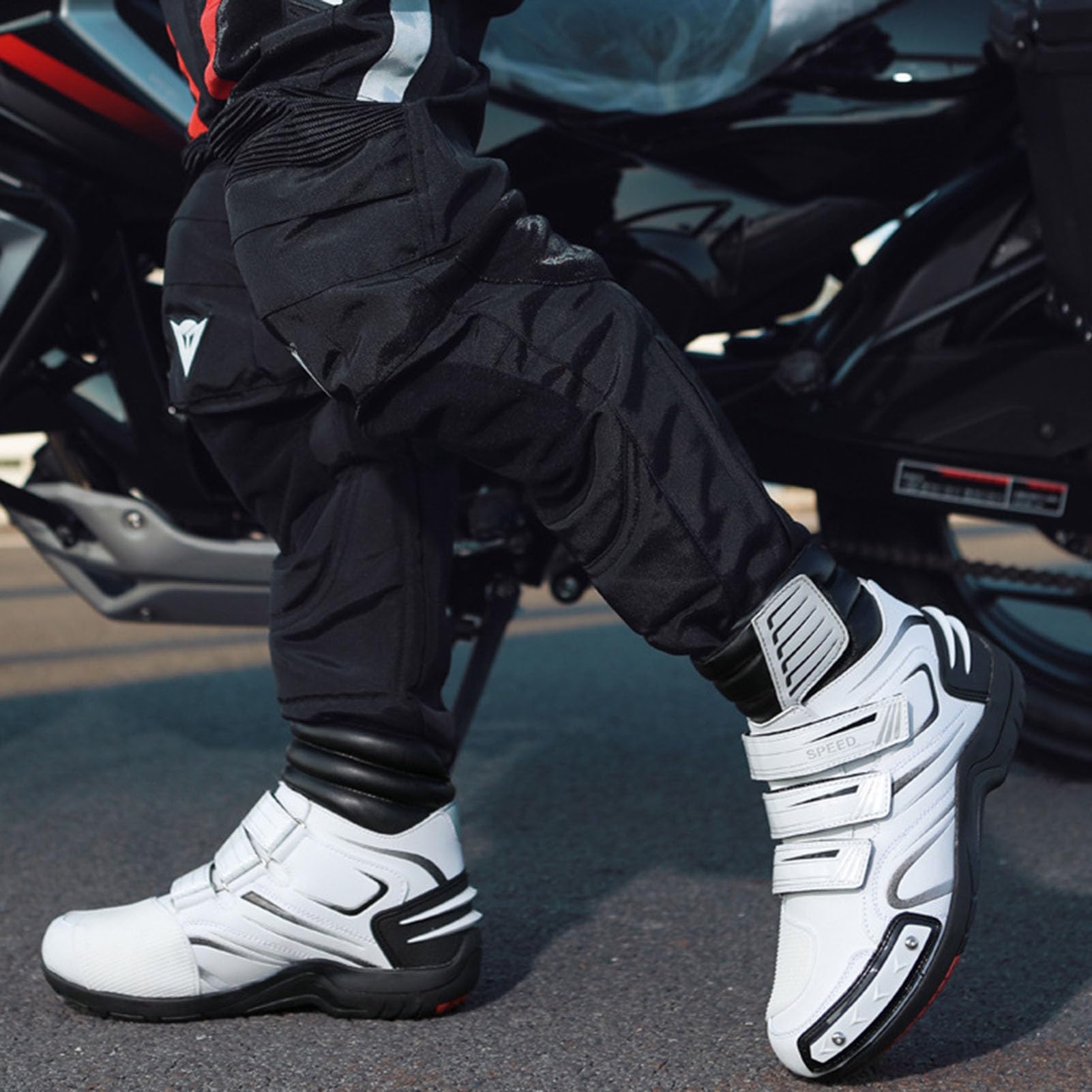 Stivali da Moto da Uomo alla Moda, Trekking, Scarpe da Moto Leggere, Traspiranti e Resistenti alle intemperie