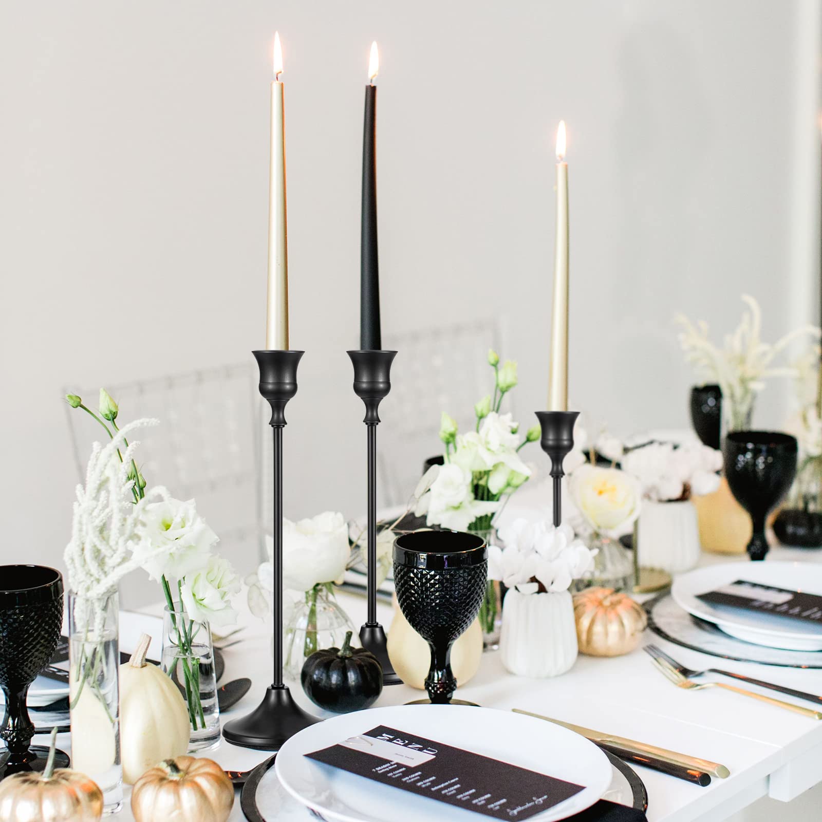 DUOJIN 3er Set Kerzenständer Oval – Gold Metall – Drei Größen – Vintage Design Für Tischdeko