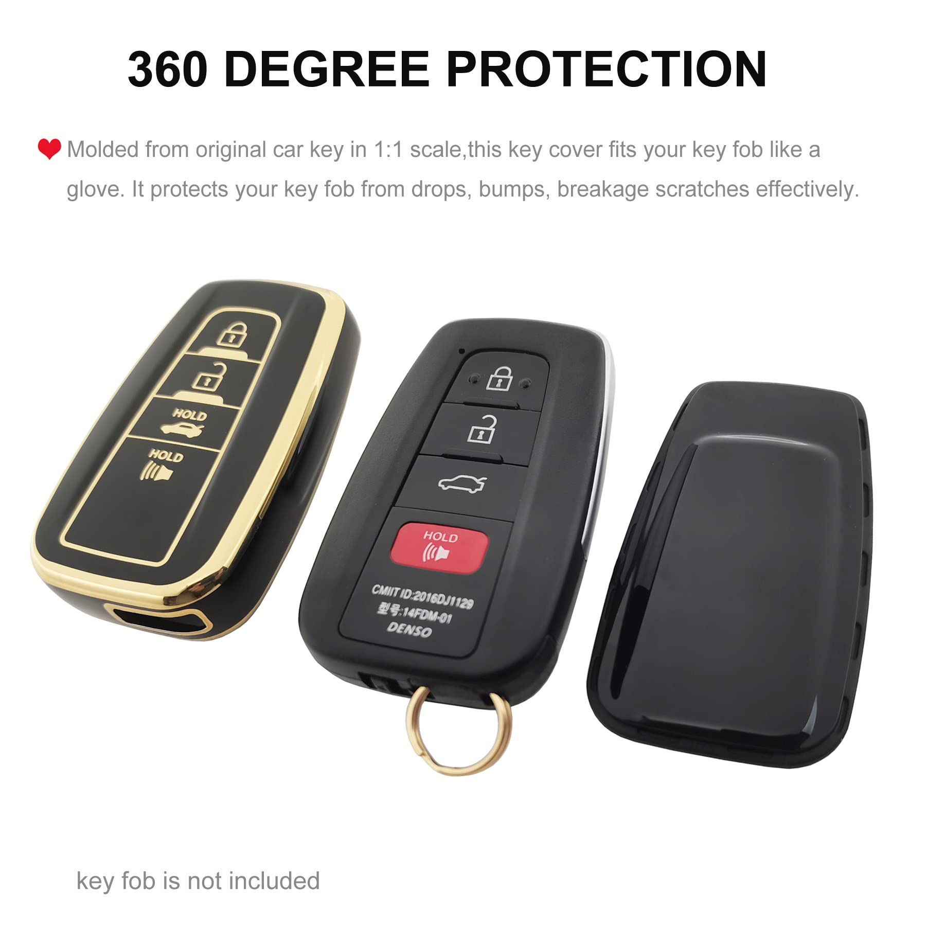Carbon Fiber Look Key Fob Cover With Chain Holder For Toyota Camry, CHR, Avalon, RAV4 - View #2