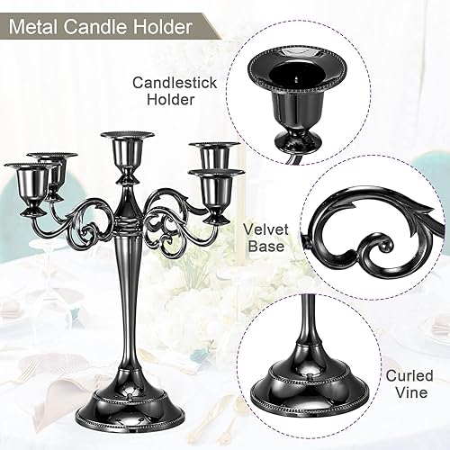Miniatura 3 de PATIKIL Portavelas de candelabro, soporte de metal de 5 brazos para velas cónicas, soporte de vela de 10.5 pulgadas de alto para decoración del