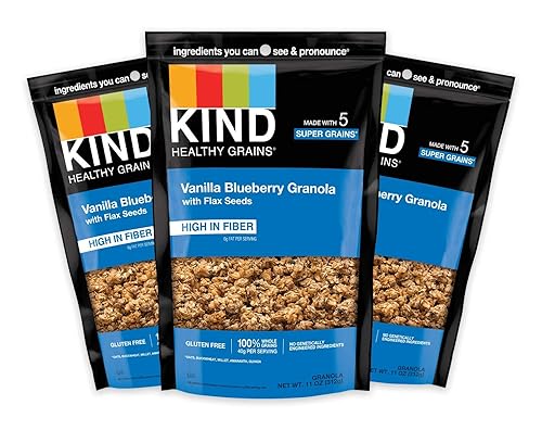 KIND Healthy Grains - Granola, aperitivo saludable, granola de vainilla y arándanos con semillas de lino, mezcla de aperitivos, 3 unidades 33 onzas