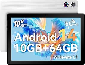 Ainmel 10 inch Tablet, Tablets Android 14 10GB RAM 64GB ROM,1TB TF Card Expand, 1280 * 800 Full HD Tablet with Octa-Core Processor, 5000mAh Battery, 8MP & 5MP Dual Camera Face ID (White, 10.1 inch)