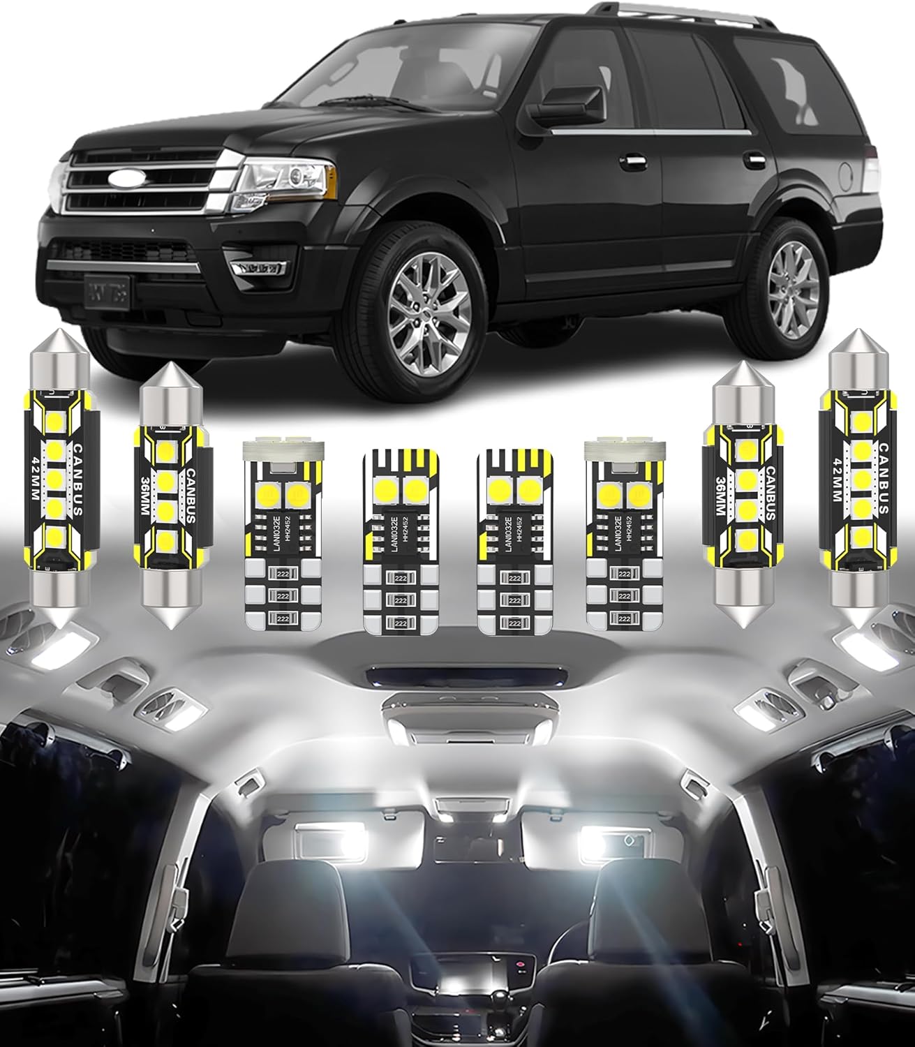BMT xms Car Interior LED Light Replacement for Ford Expedition 2003-2017,6000K Super Bright Interior Light Bulbs Package, 14pcs