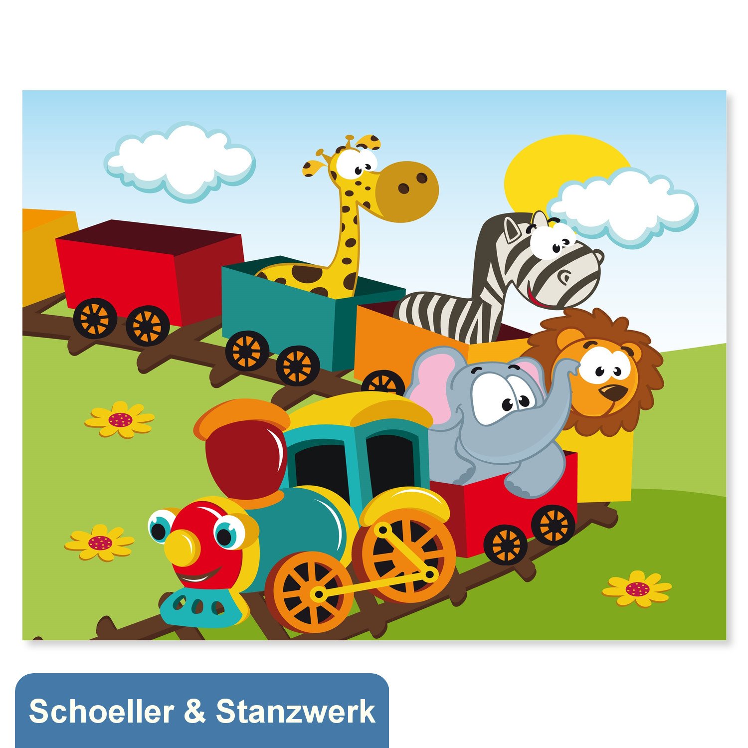 Schoeller & Stanzwerk© - 25 Stück 3-teilige Portraitmappe Kinder/Schulfotomappe für 13x18 cm Fotos - mit farbigem Druck "Eisenbahn"