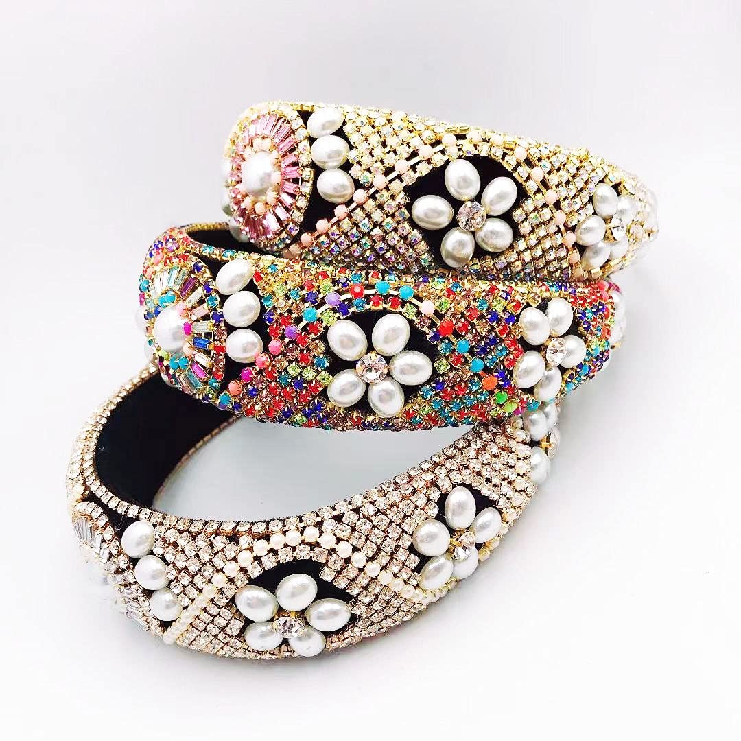 Handgemachte Kristall Bunte Strass Stirnband Frauen Mädchen Mode Schwamm Samt Haar Zubehör Blume Haarband