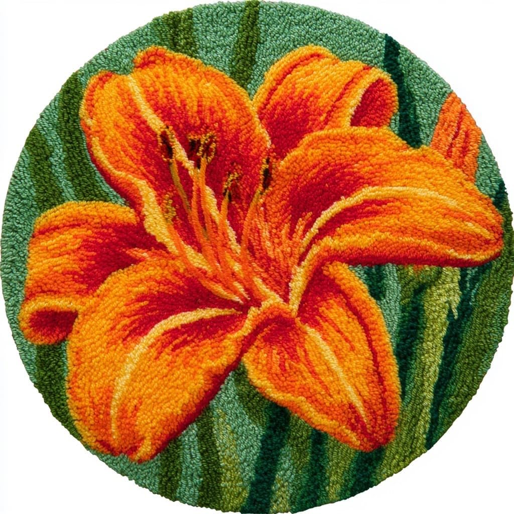Ambattery Latch Hook Rug Kits-D Round Shape Latch Hook Kits Rug,Lily Flowers