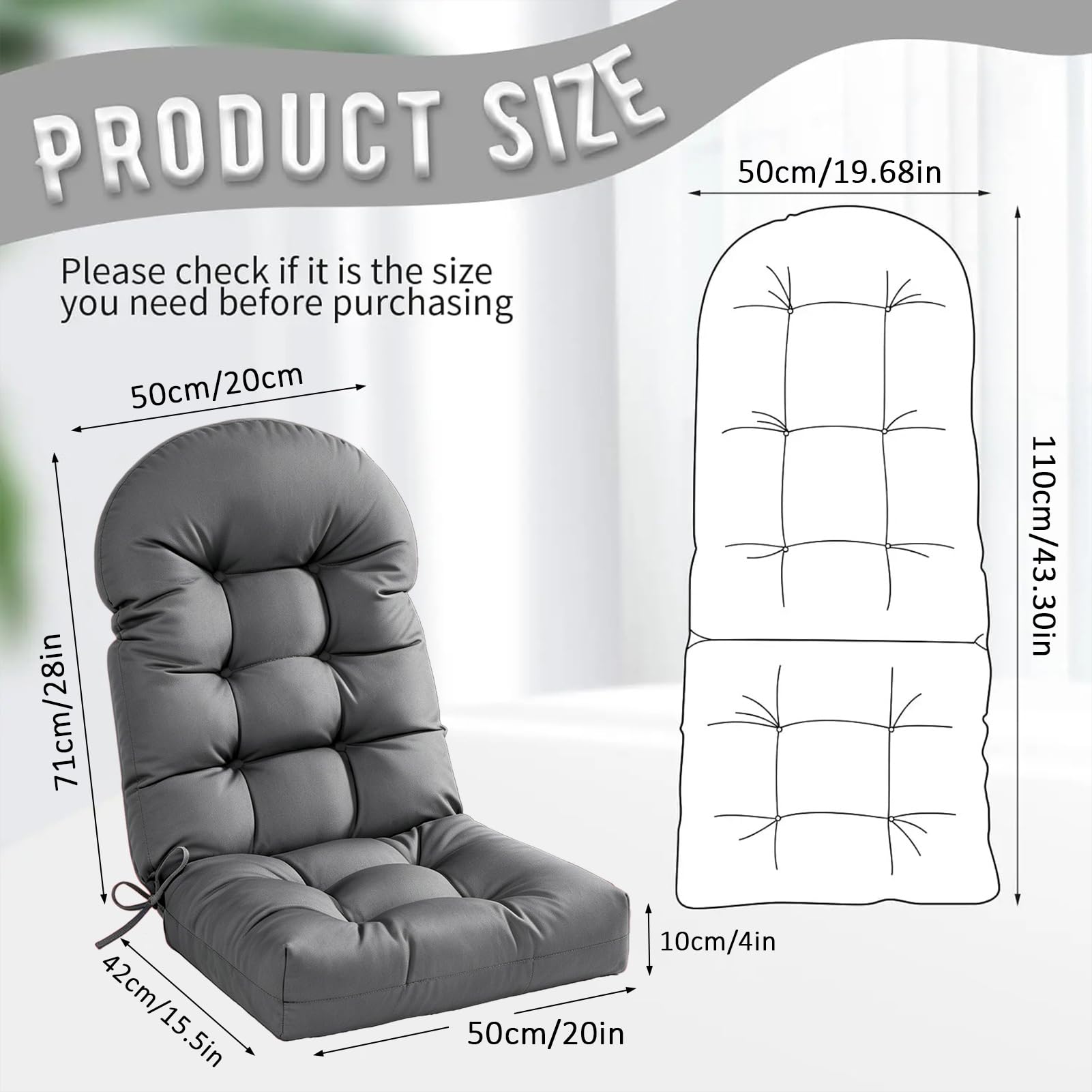Almohadillas Suaves para Silla Mecedora, Cojines de Asiento Acolchados Gruesos Antideslizantes con Lazos para Muebles de Interior y Exterior,Dark Gray,2PCS