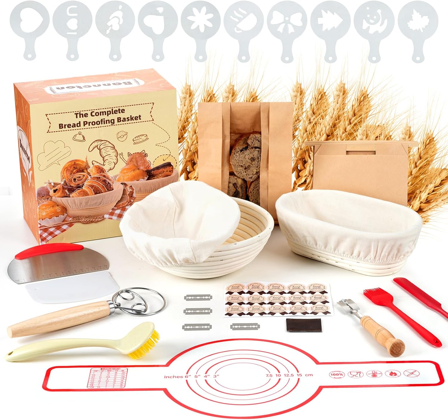 Sourdough Bread Baking Supplies, Sourdough Starter Kit, 9" Round and 10" Oval Sourdough Kit, Banneton Bread Proofing Basket for Home and Kitchen, Bread Basket, Sour Dough Starter Kits, Gift