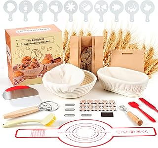 Sourdough Bread Baking Supplies, Sourdough Starter Kit, 9" Round and 10" Oval Sourdough Kit, Banneton Bread Proofing Basket for Home and Kitchen, Bread Basket, Sour Dough Starter Kits, Gift