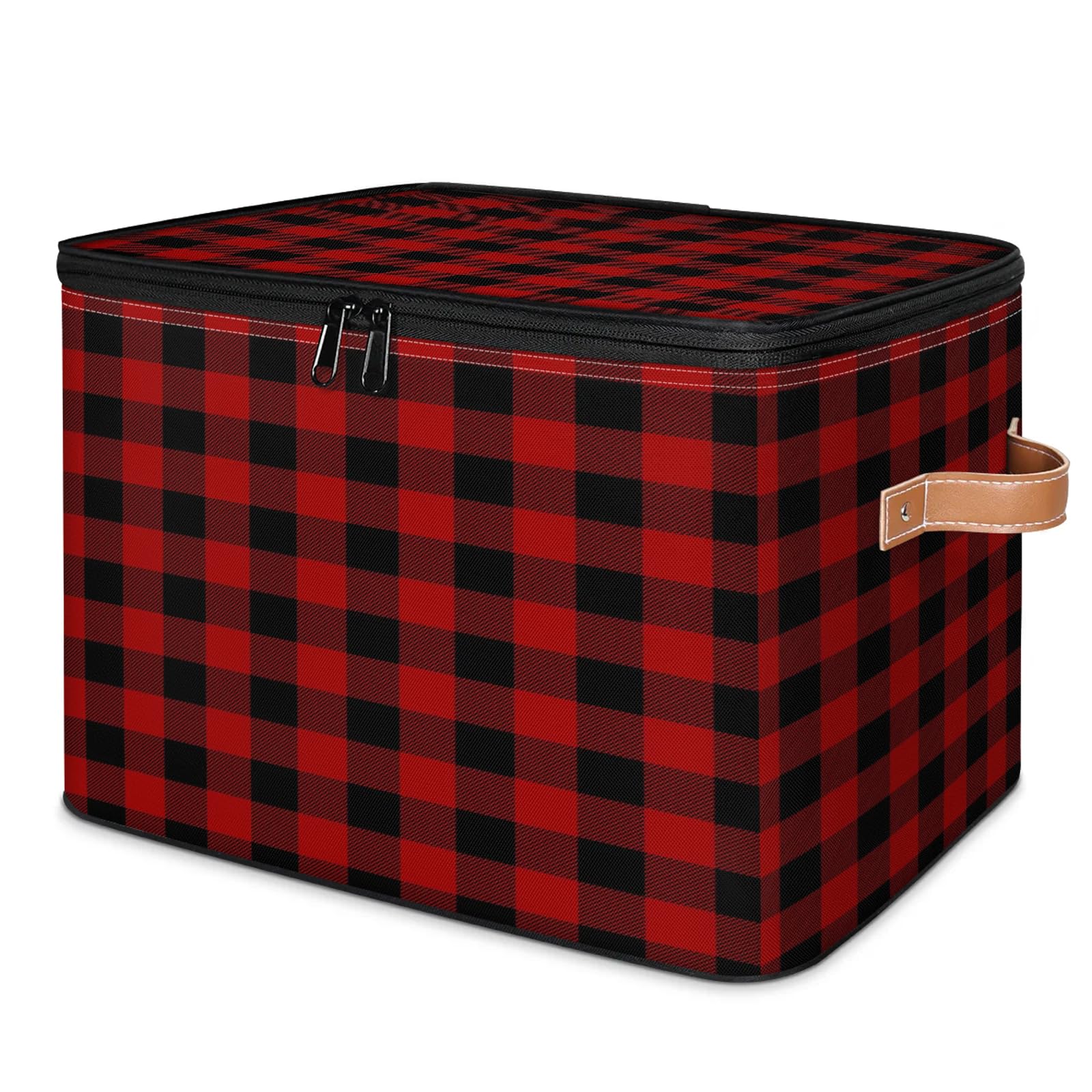 Cesta de almacenamiento grande a cuadros de Navidad con tapa de cremallera, cajas de almacenamiento plegables a cuadros de búfalo, organizador del hogar para ropa, dormitorio, sala de estar,