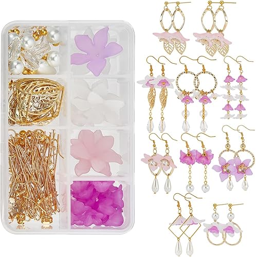 Miniatura 8 de SUNNYCLUE 1 caja de 10 pares de dijes acrílicos de flores florales 3D, kit de fabricación de aretes de lirio de cala para hacer joyas, iniciadores