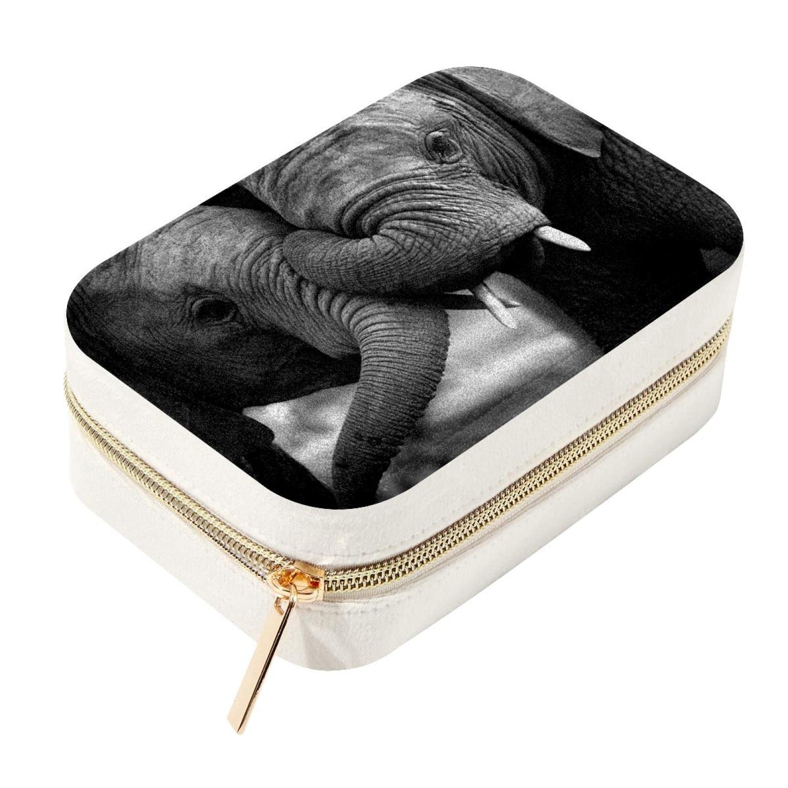 Boîte à bijoux éléphant grise de qualité supérieure avec zip en métal