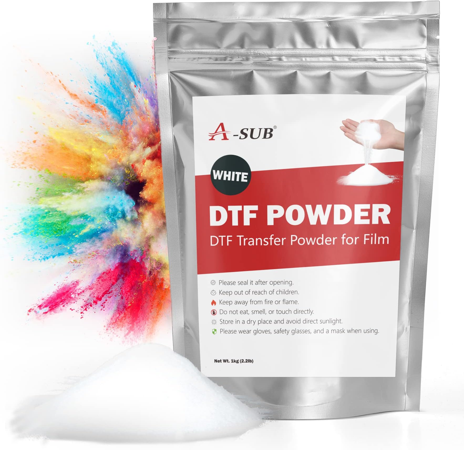 A-SUB DTF Powder, 1 Kg White Hot Melt Adhesive for Sublimation, Works With Transfer Film and Printer for Digital Prints on Any Colour and Material Fabric
