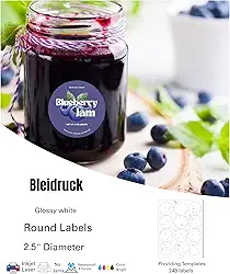 Etiquetas redondas brancas brilhantes de 6,3 cm de diâmetro, à prova d'água, para impressão, 240 peças, etiquetas adesivas de vinil para impressora a jato de tinta ou laser