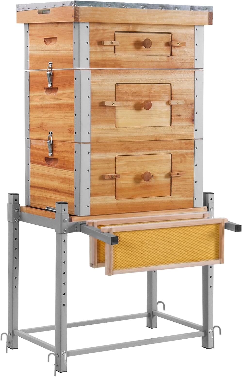 Aivituvin Bee Hive Bee Box 10 Frame Upgrade with All -Around Metal Frame Bee Castle Coated with 100% Beeswax Includes Waxed Foundations,2 Deep Boxes & 1 Medium Box