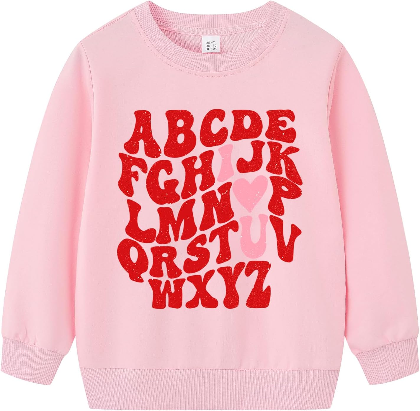 Toddler Girl Valentine Sweatshirt Kids ABC I Love U Valentine's Day Shirt Baby Girls Heart Print Clothes Long Sleeve Pullover Tops Outfit 6 Years