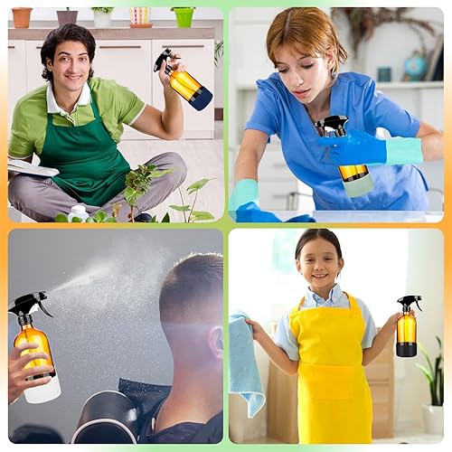 Miniatura 6 de Paquete de 2 botellas de vidrio de 16 onzas, recipientes vacíos recargables con funda de silicona, juegos de botellas de pulverización de boquilla