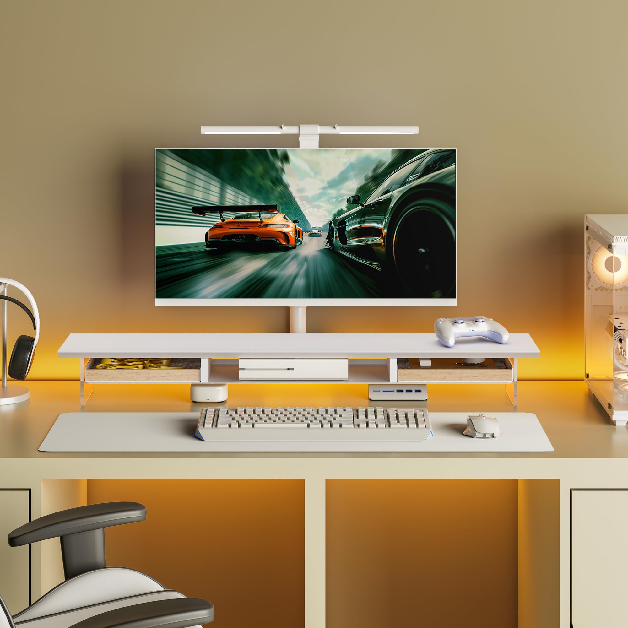 Fenge Monitorständer, 108cm Acryl, für Laptop PC TV, Monitor Stand, Weiß