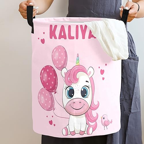 Miniatura 7 de Cesta de lavandería de unicornio impermeable, bonita cesta de lavandería con asas de cuerda, cesta de lavandería personalizada con nombre para niñas