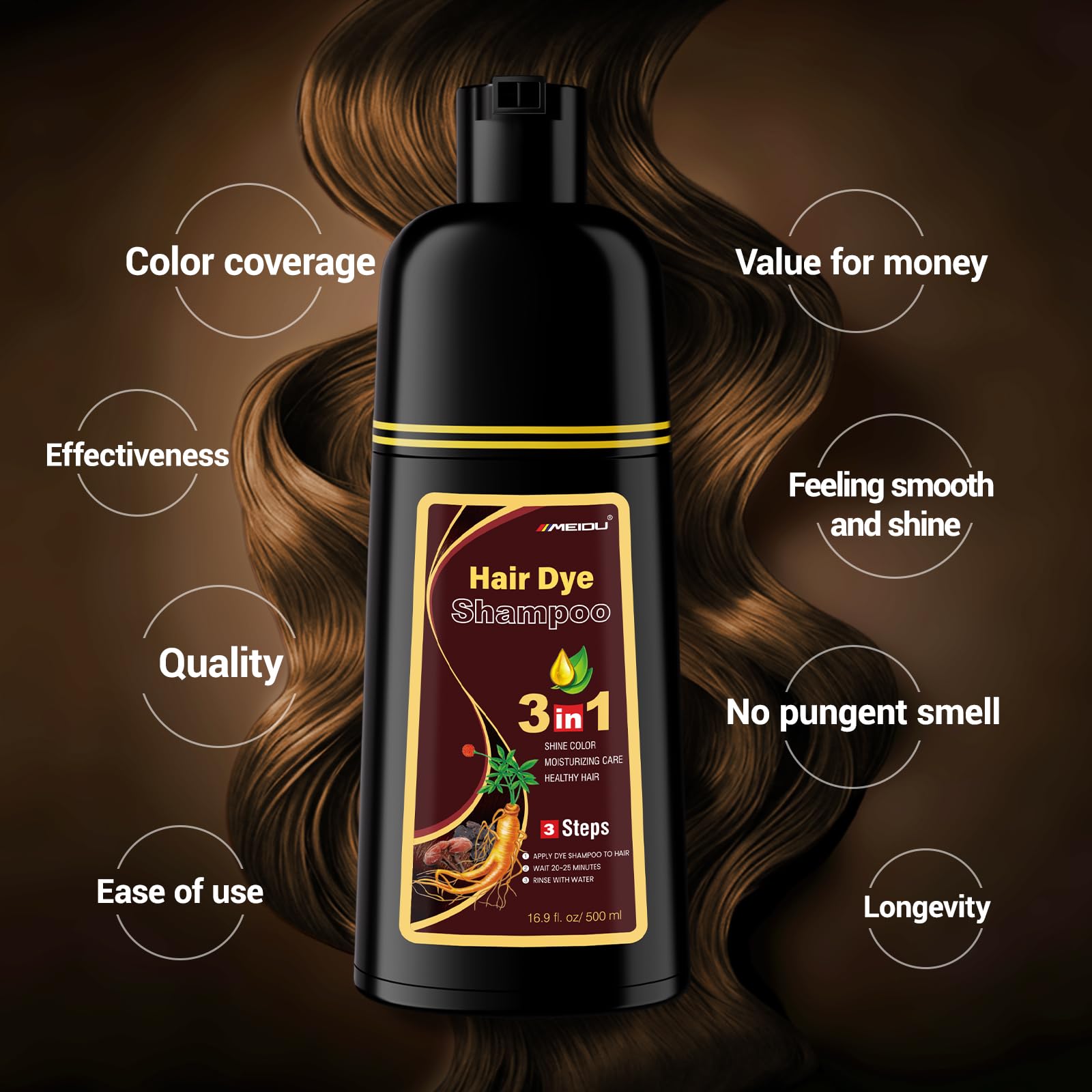 Amazon.com : IIIMEIDU Chestnut Brown Hair Dye Shampoo 3 in 1 for