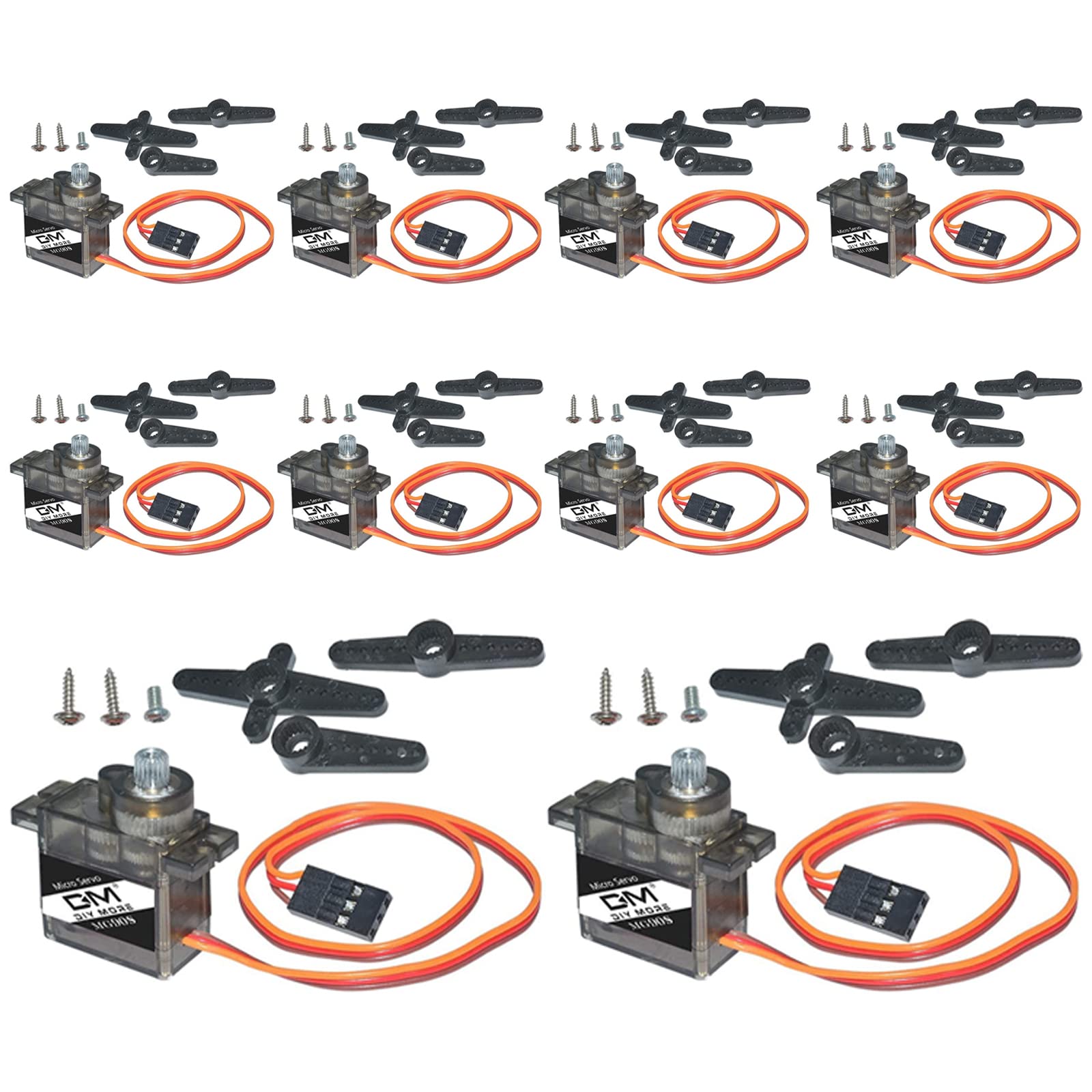 10PCS DM90S 9g Micro Servo Motor Metal Gear Motor Small Mini Servos Kit for RC Robot Arm Helicopter Airplane Car Boat Controls with Cable for Arduino Project