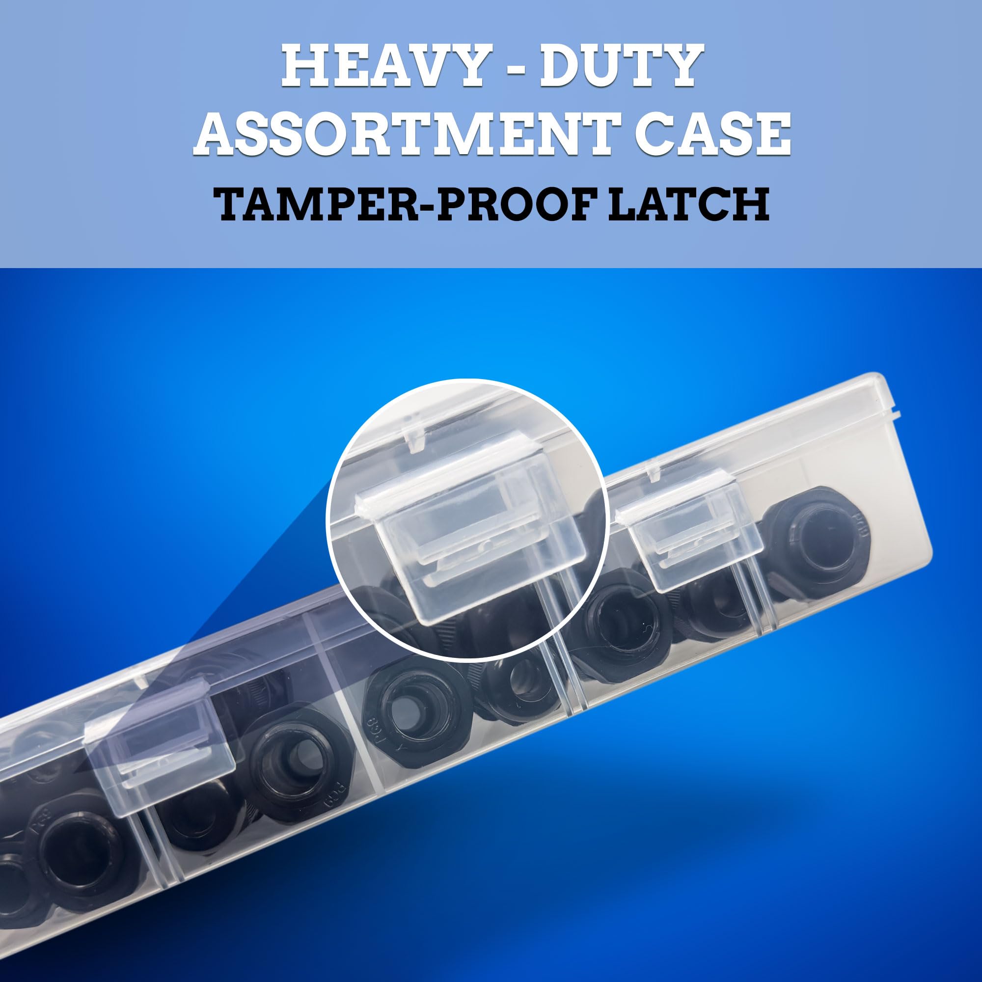 New Age America® Kit de 50 prensaestopas PG KableLock™ | Blanco | PG7 - PG19 | Alivio de tensión de agarre de cordón de nailon | Ajustable con junta | Clasificación IP68 impermeable | Tamaño grabado |