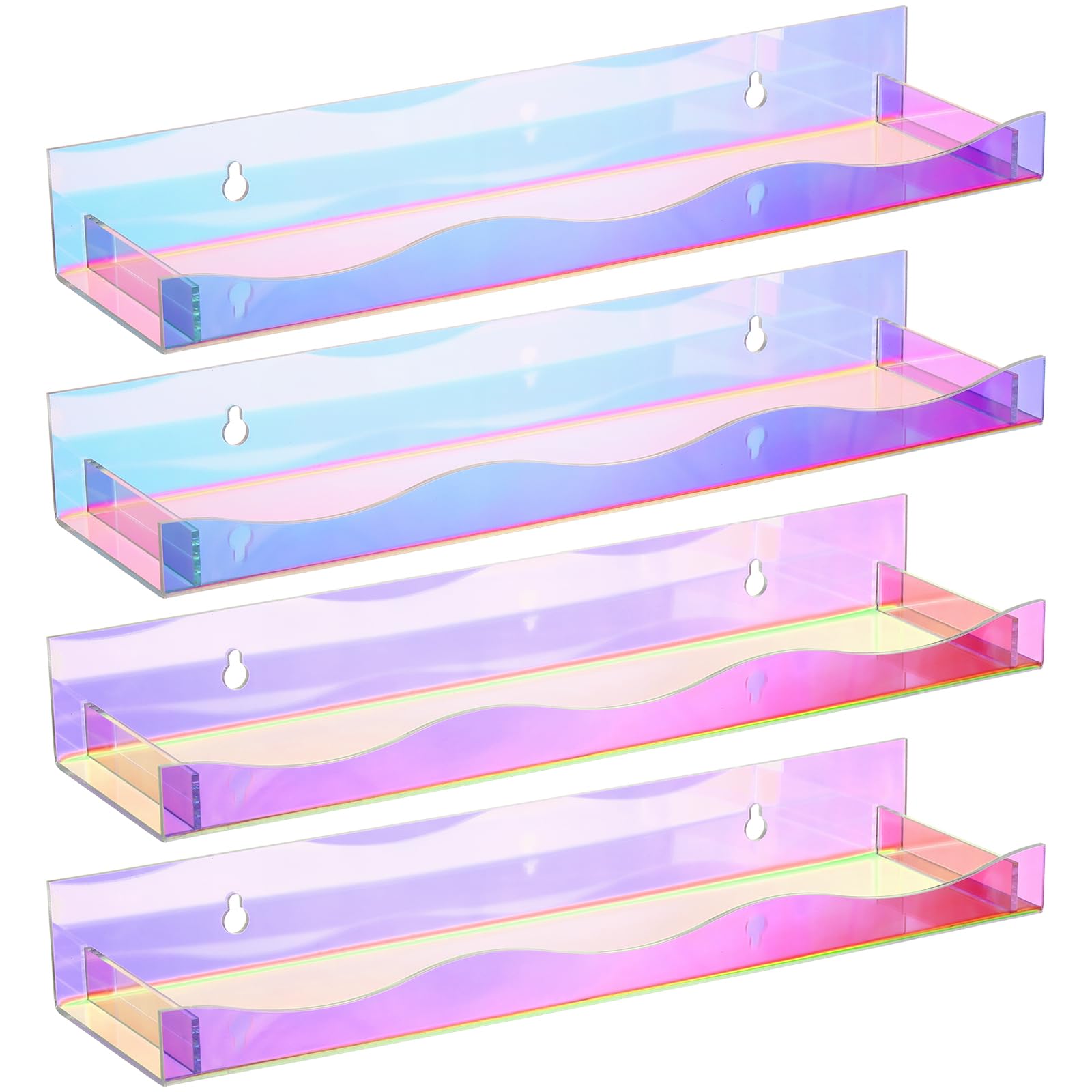 Hiceeden 4 Pack 15" Iridescent Wall Mounted Nail Polish Shelf, Acrylic Nail Polish Rack Floating Shelf, Clear Sunglasses Nail Polish Display for Wall, Picture Ledge Essential Oil Organizer