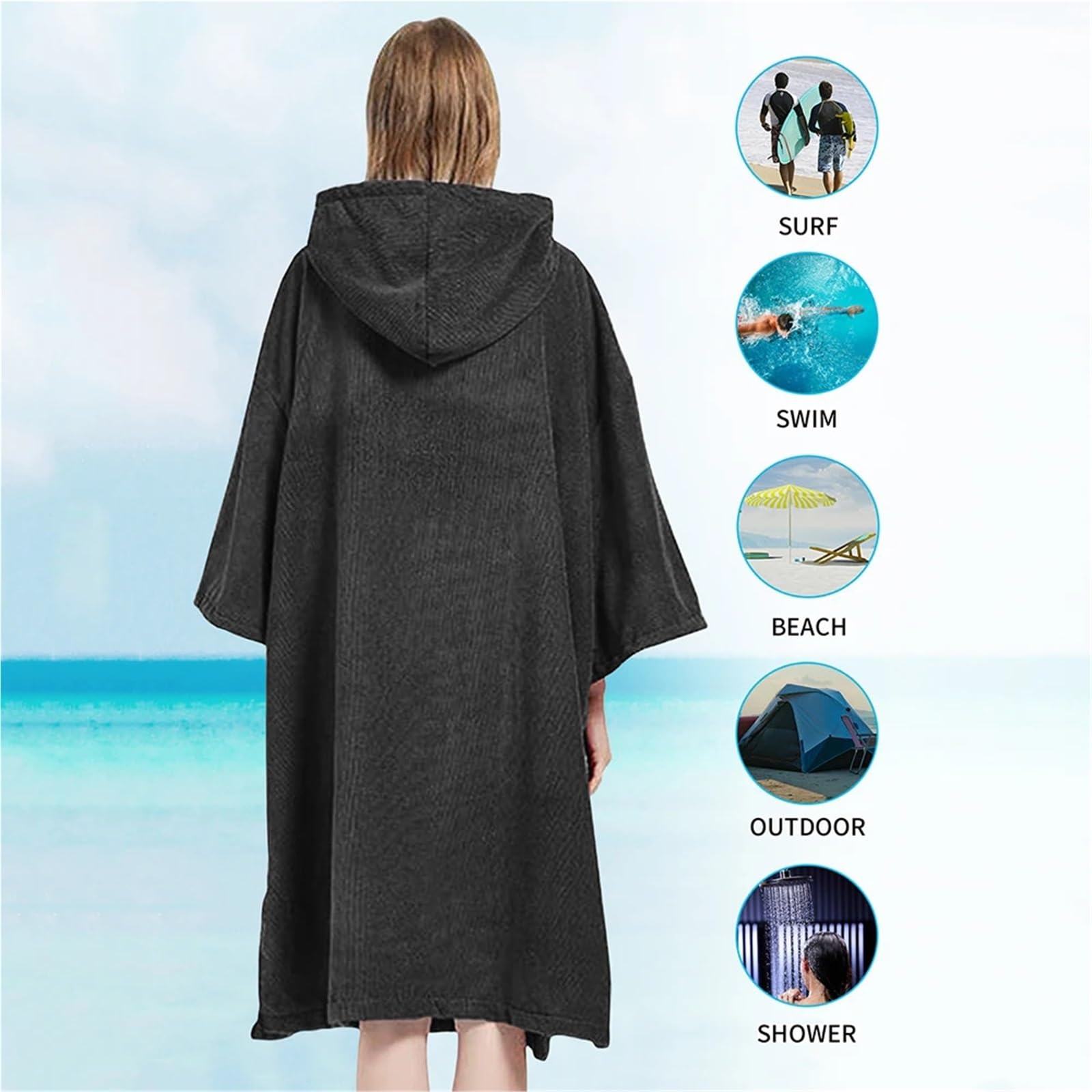 Poncho de Microfibra for Surf, Bata con Capucha for Hombre y Mujer, Toalla con Bolsillo, Traje de Neopreno, Toalla for cambiarse y Nadar en la Playa.(Green)