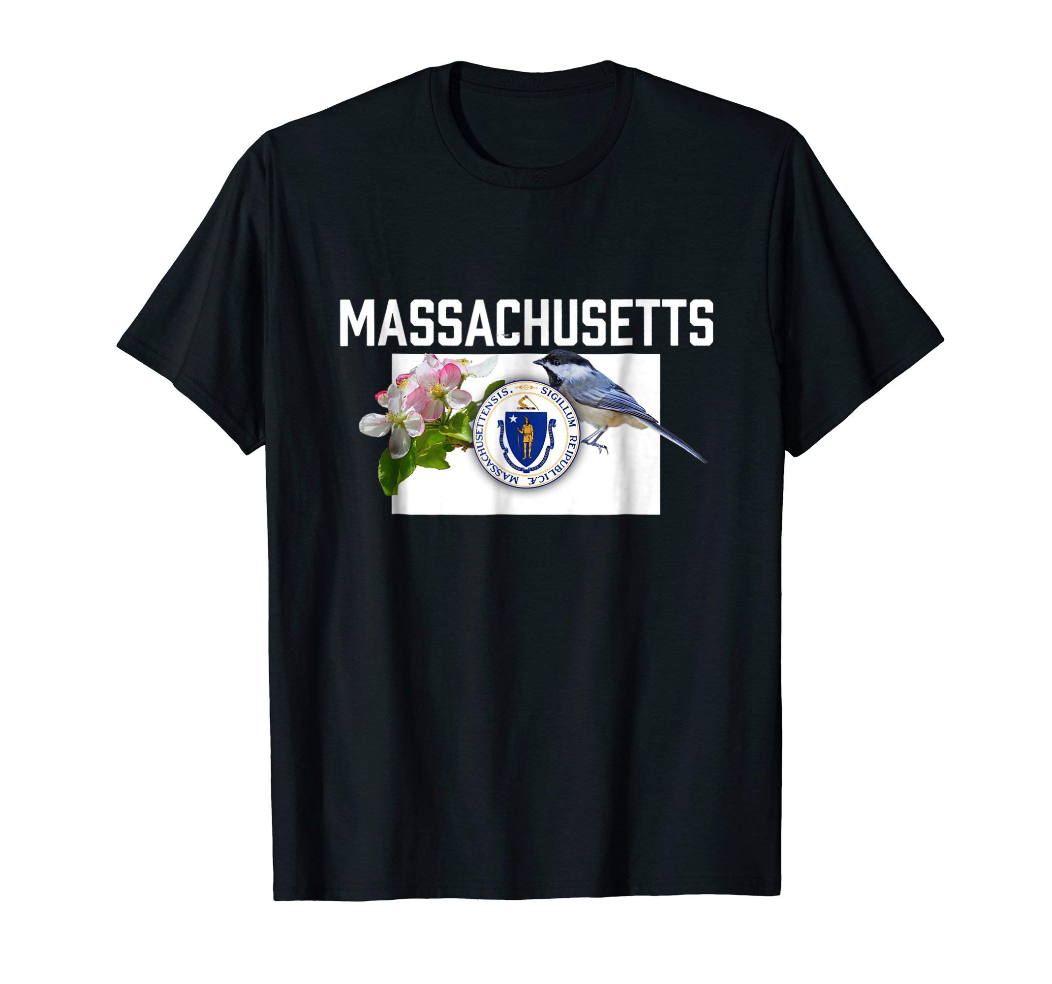 State Symbols TeesMassachusetts US State Flag With State Bird & Flower T-Shirt T-Shirt