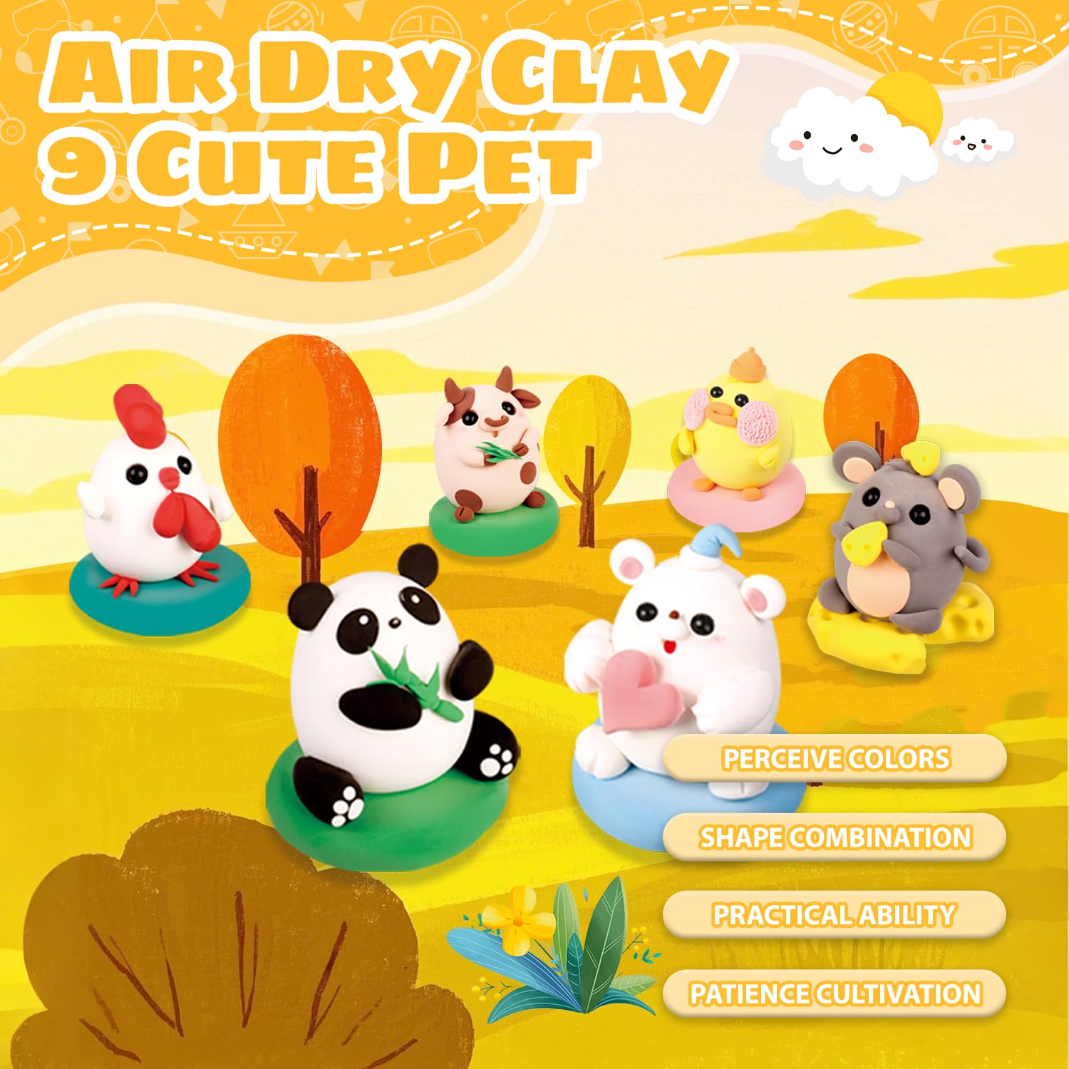 Air Dry Clay Kits: 9 DIY Animal Clay Kit for Kids 3+, Child-Safe Modeling with Guides, Creative Birthday & Chistmas Gifts for Boy & Girl