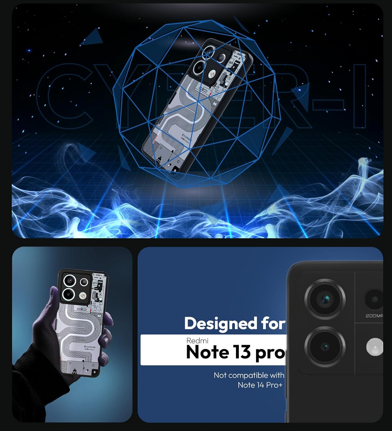 KAPAVER Cyber-i Edition Back Cover Case Compatible with Redmi Note 13 Pro (PC+TPU) (Cyber-i Black) KAPAVER Cyber-i Edition Back Cover Case Compatible with Redmi Note 13 Pro (PC+TPU) (Cyber-i Black)