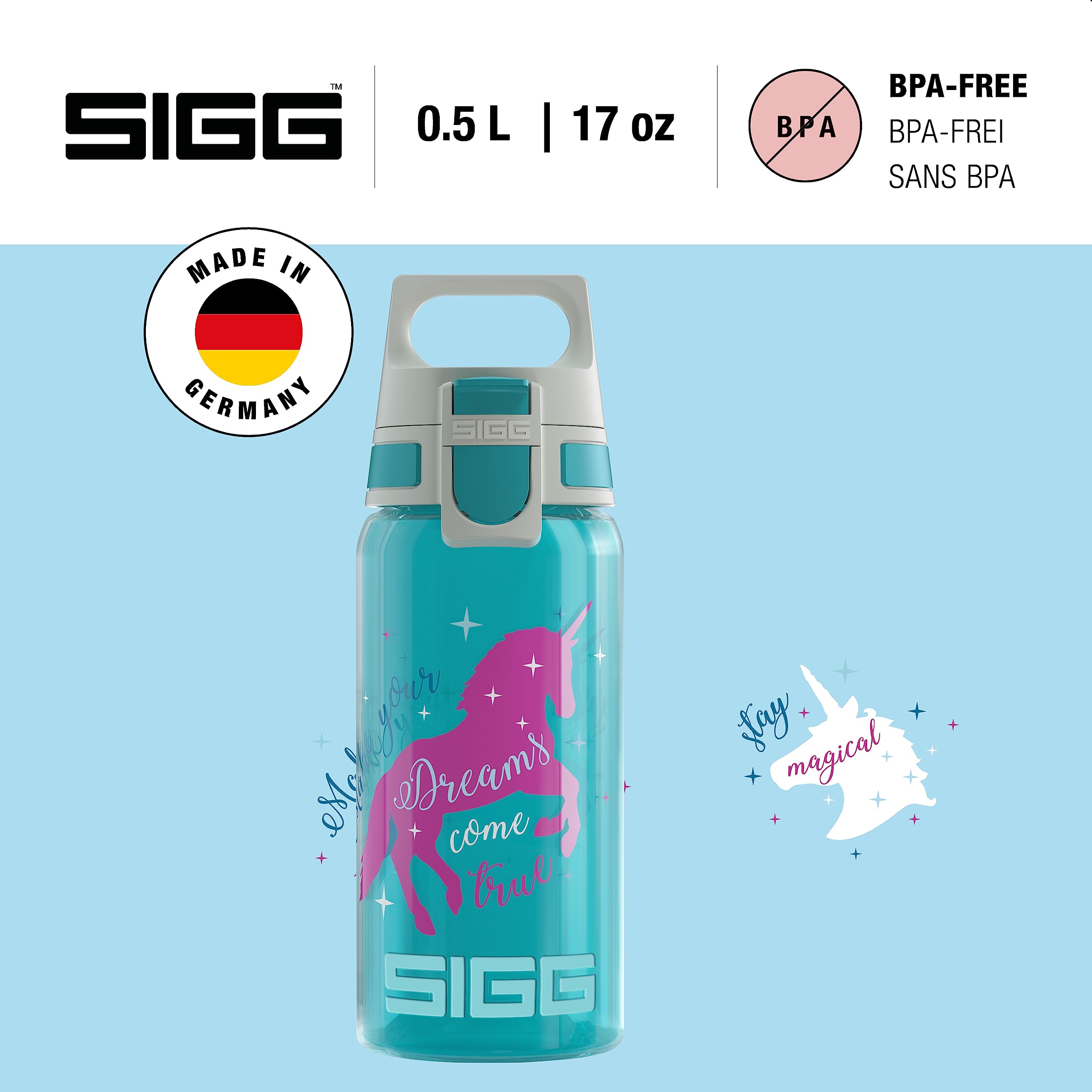 deuter Schmusebär Kinderrucksack (8 L), Ruby-hotpink & SIGG - Trinkflasche Kinder - Viva One Unicorn