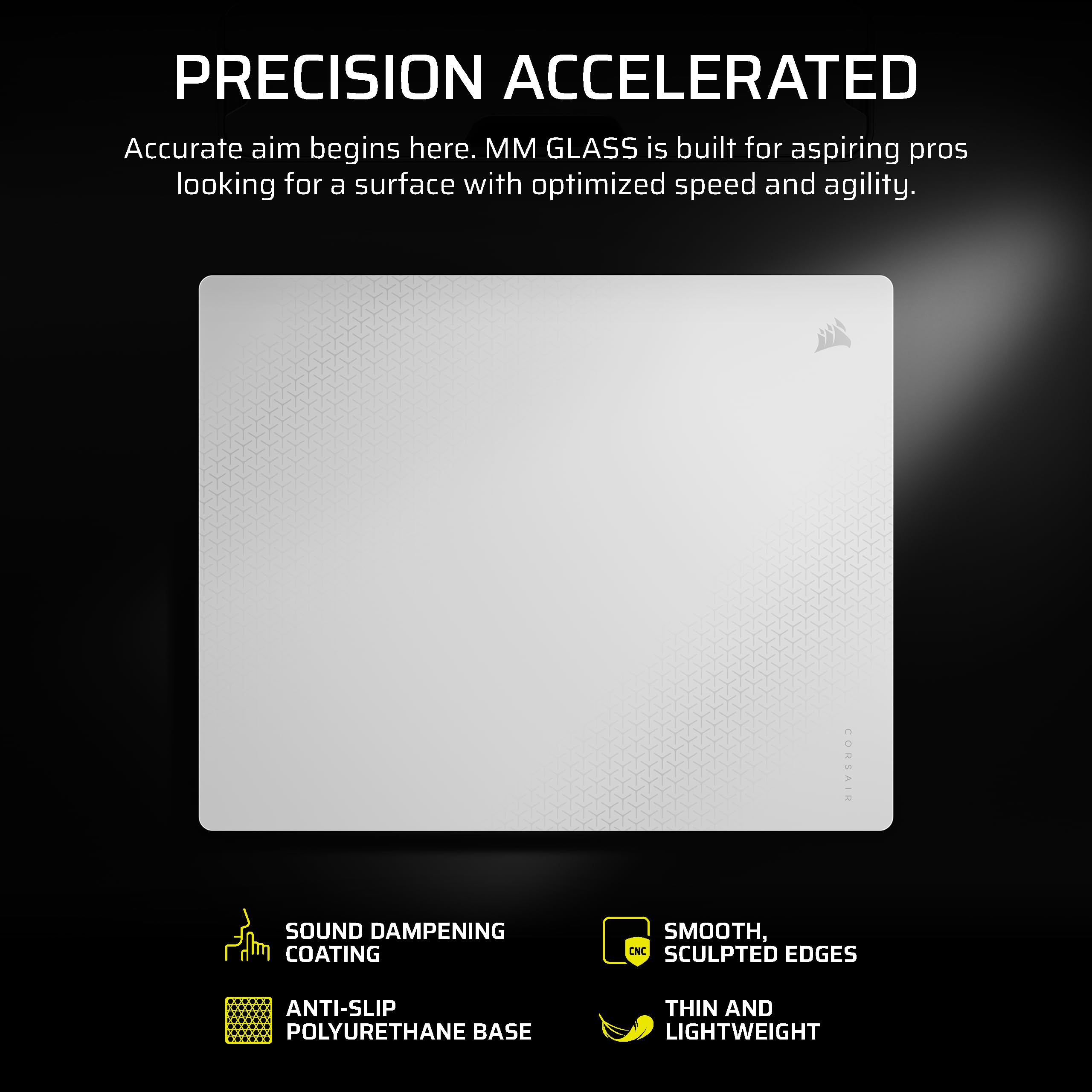 CORSAIR MM GLASS Duża precyzyjna podkładka pod mysz gamingową - antypoślizgowa podstawa z poliuretanu, krawędzie frezowane CNC, wykończenie tłumiące hałas, precyzyjne matowe wykończenie, 500 mm x 400