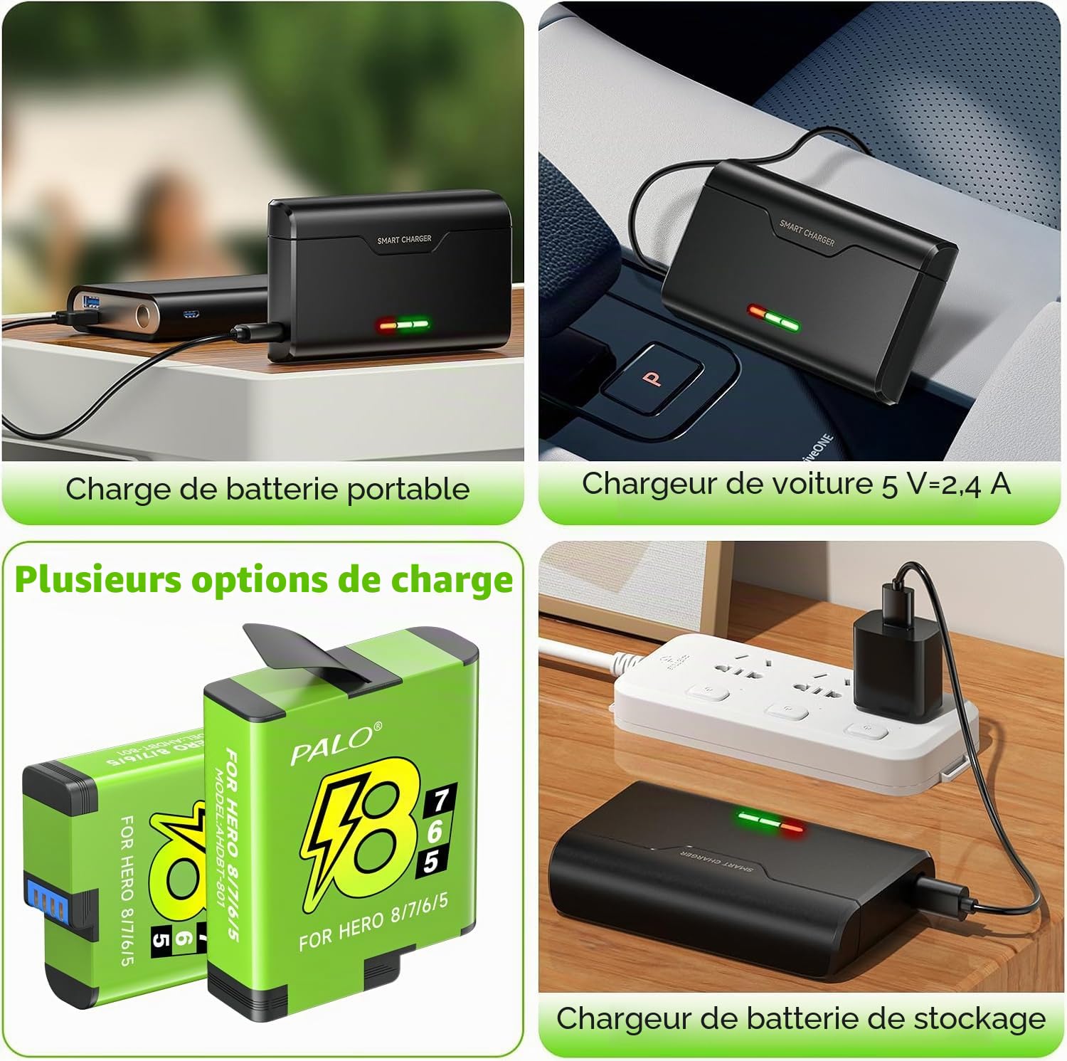 Hero 8/7/6/5 Batterie pour Hero 8/7/6/5 Black avec Chargeur pour Go Hero 12/11/10/9/8/7/6/5 Black - Chargeur de Batterie avec Accessoires, Charge Rapide, Convient à Basse